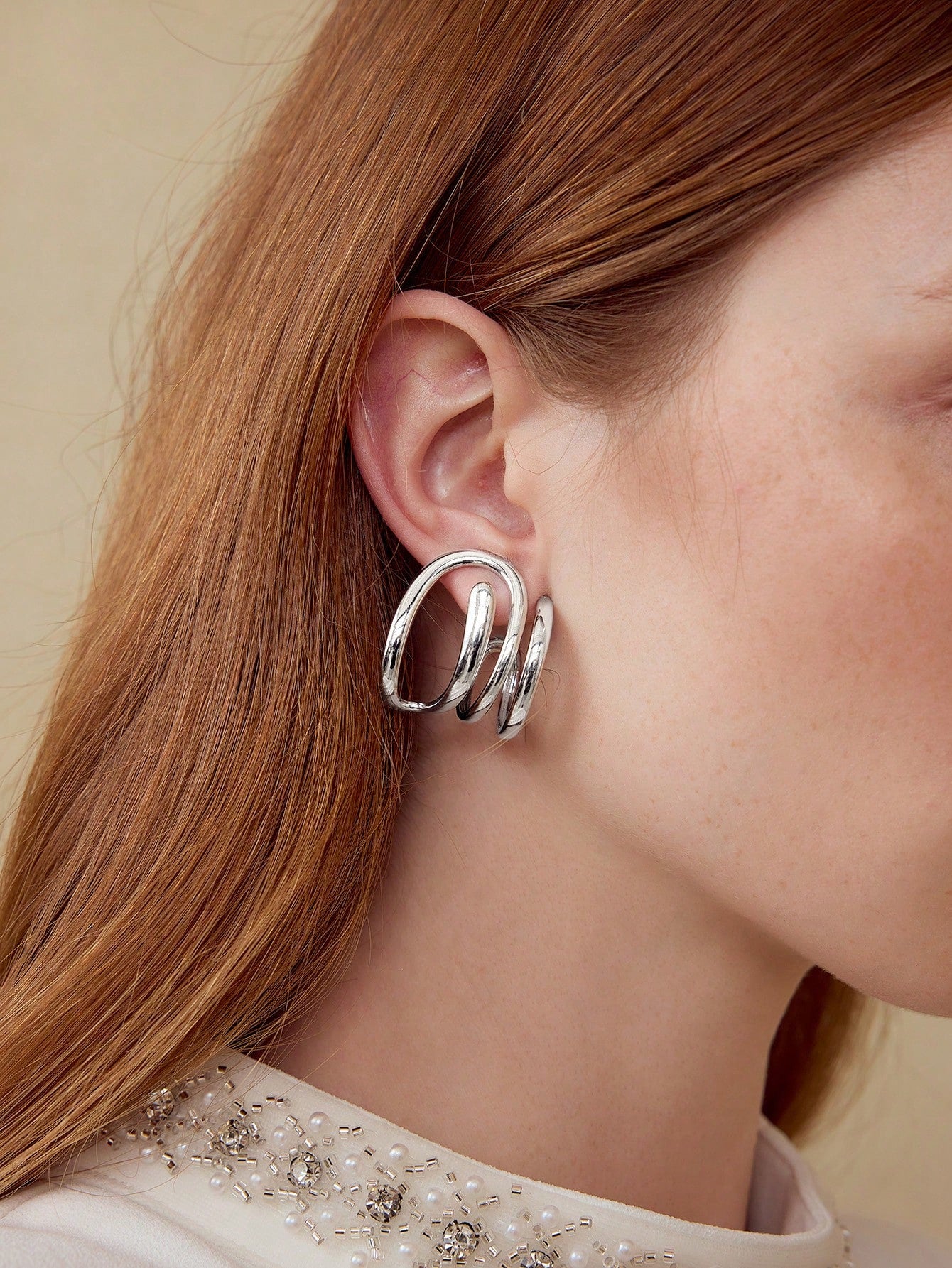 CM-AXS149923 Women Trendy Seoul Style Faux Layered Hoop Earrings - Silver