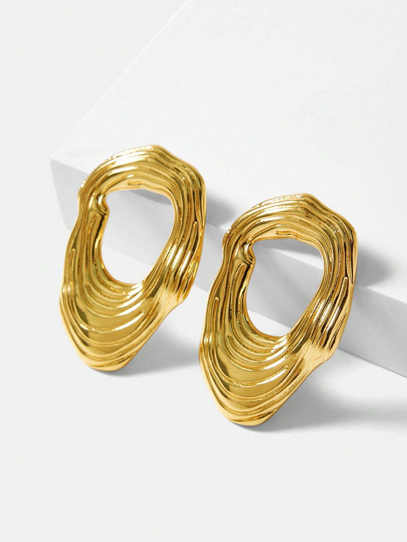 CM-AXS651237 Women Trendy Seoul Style Hollow Textured Stud Earrings - Gold