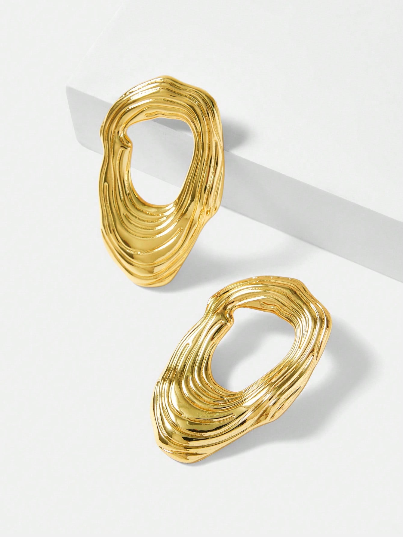 CM-AXS651237 Women Trendy Seoul Style Hollow Textured Stud Earrings - Gold