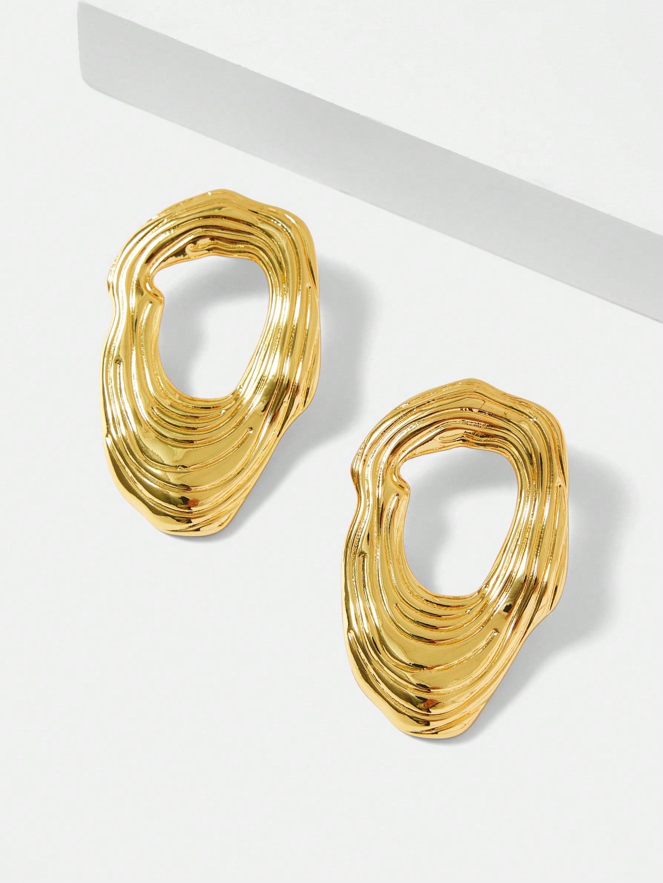 CM-AXS651237 Women Trendy Seoul Style Hollow Textured Stud Earrings - Gold