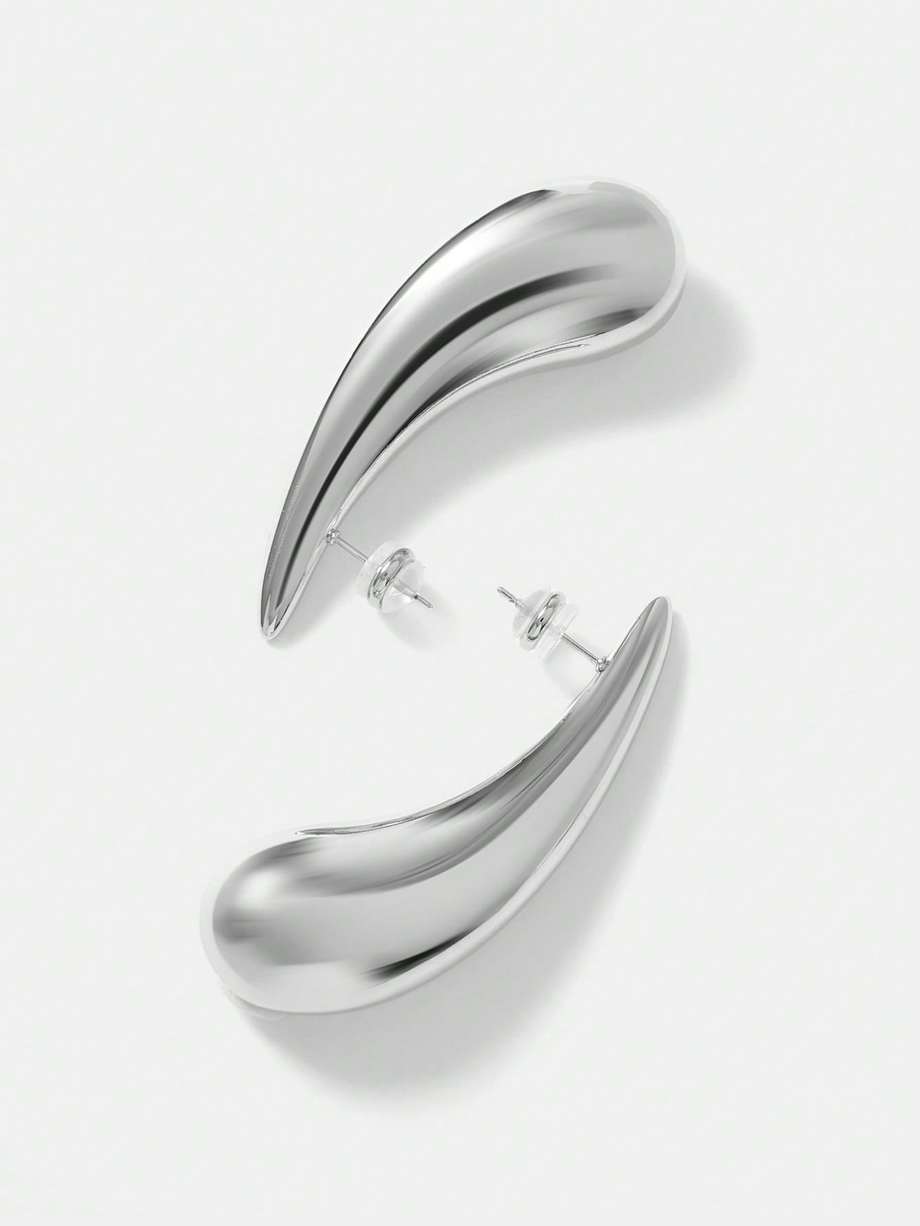 CM-AXS175211 Women Trendy Seoul Style Geometric Teardrop Stud Earrings - Silver