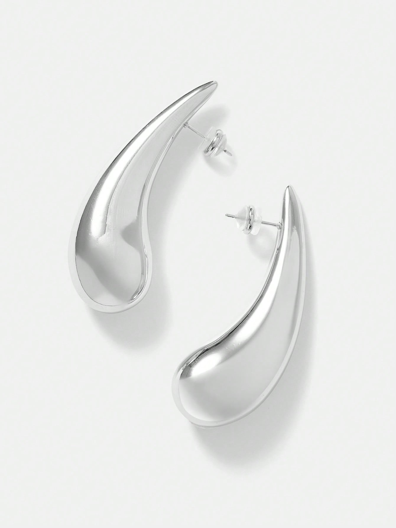 CM-AXS175211 Women Trendy Seoul Style Geometric Teardrop Stud Earrings - Silver