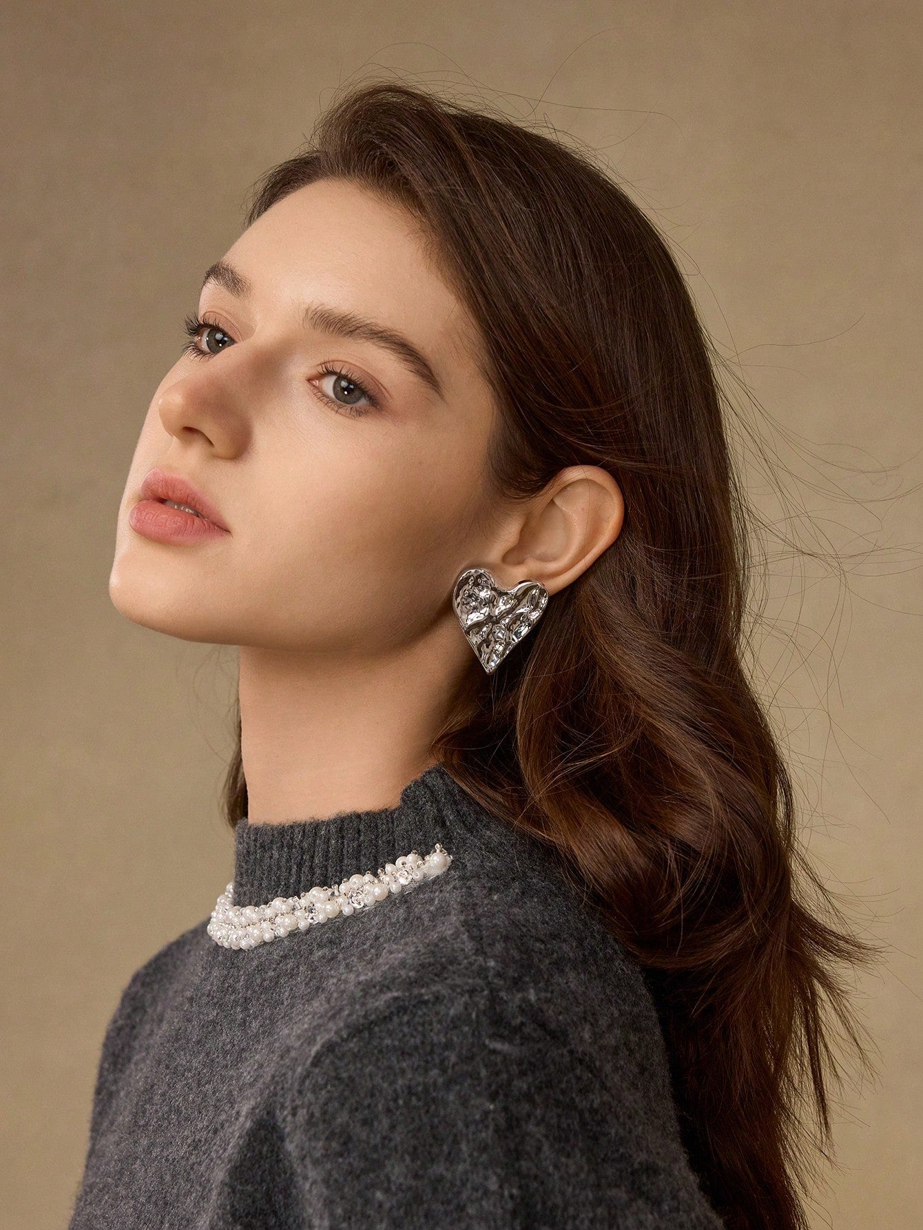 CM-AXS629299 Women Trendy Seoul Style Heart-Textured Stud Earrings - Silver