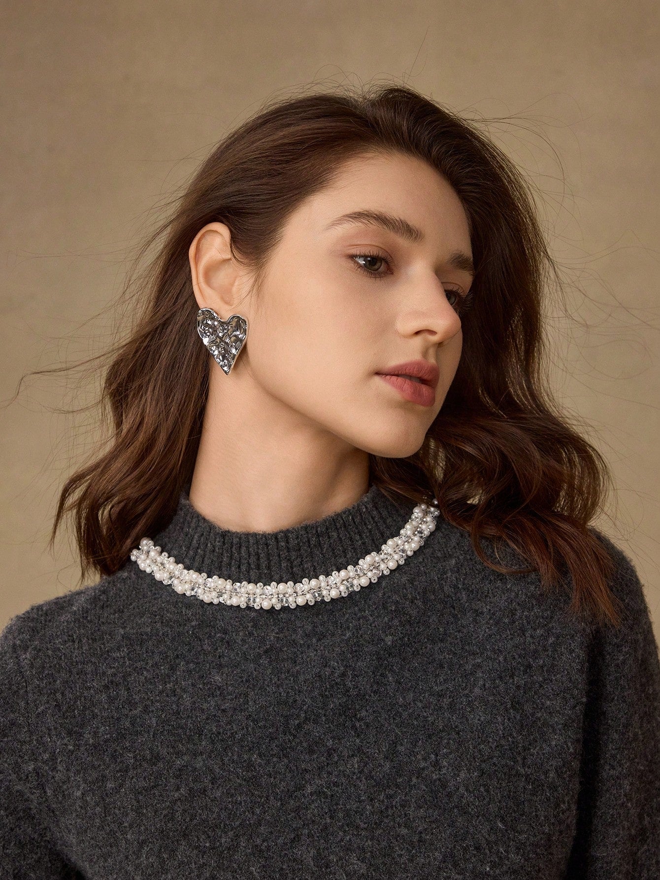 CM-AXS629299 Women Trendy Seoul Style Heart-Textured Stud Earrings - Silver