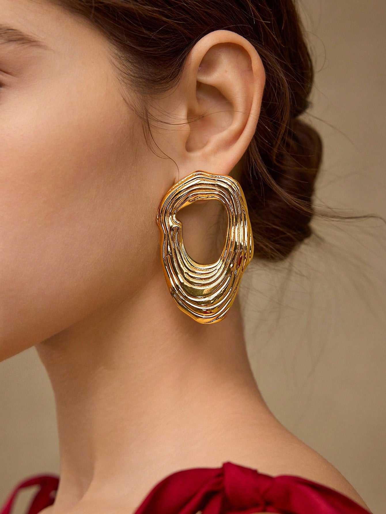 CM-AXS651237 Women Trendy Seoul Style Hollow Textured Stud Earrings - Gold