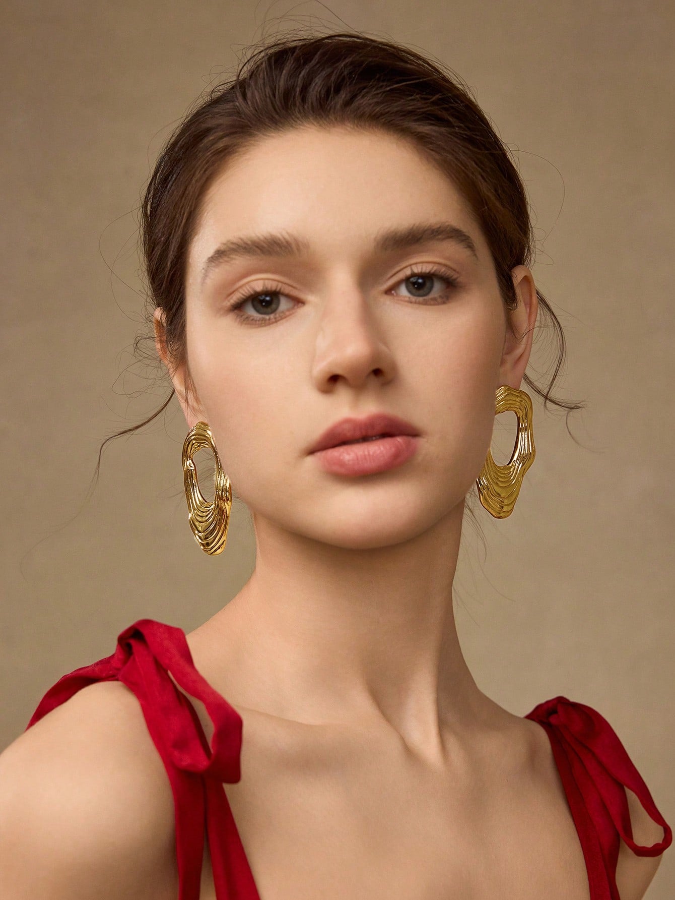 CM-AXS651237 Women Trendy Seoul Style Hollow Textured Stud Earrings - Gold