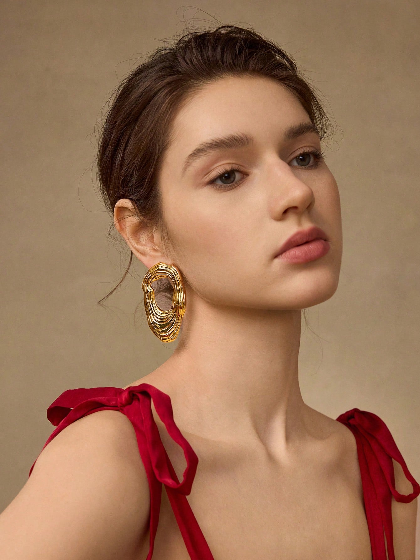 CM-AXS651237 Women Trendy Seoul Style Hollow Textured Stud Earrings - Gold