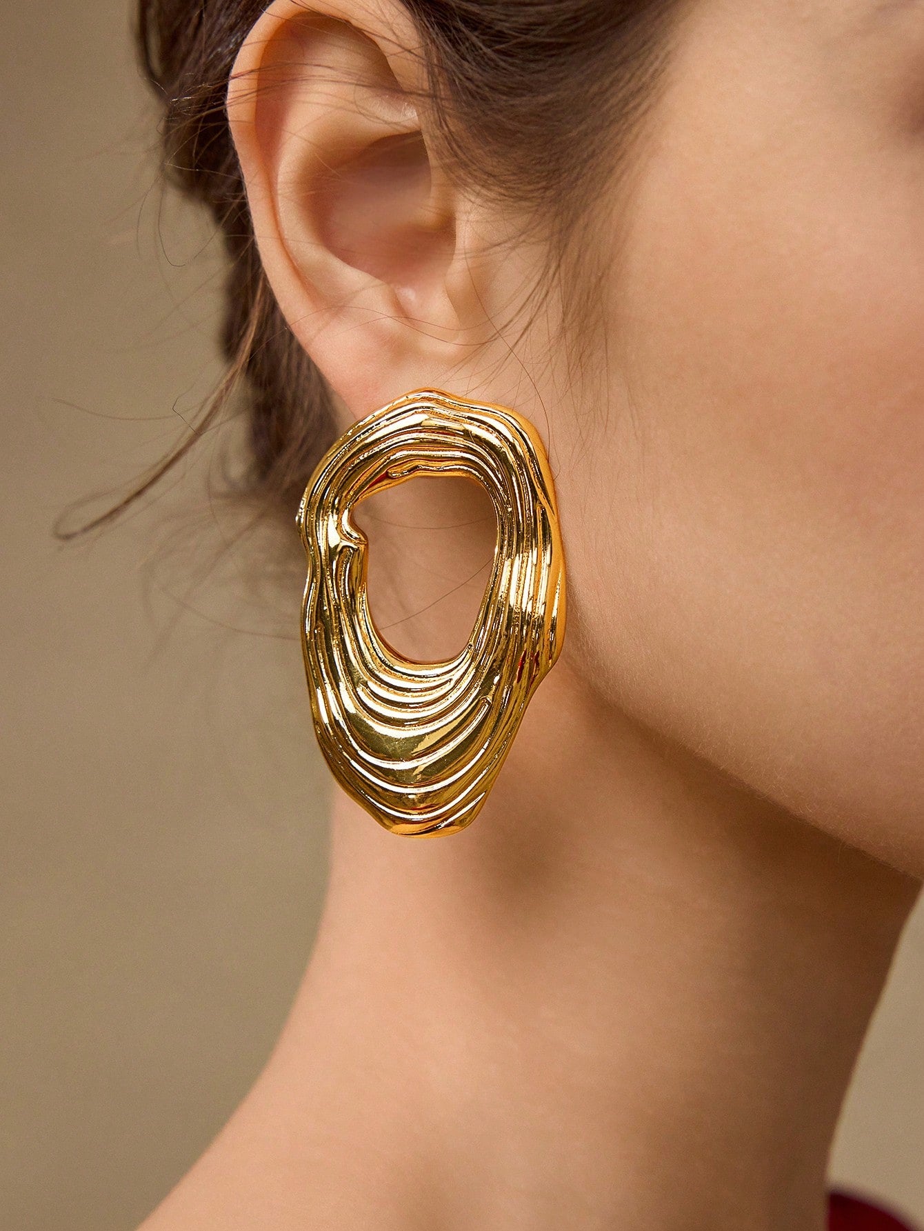 CM-AXS651237 Women Trendy Seoul Style Hollow Textured Stud Earrings - Gold