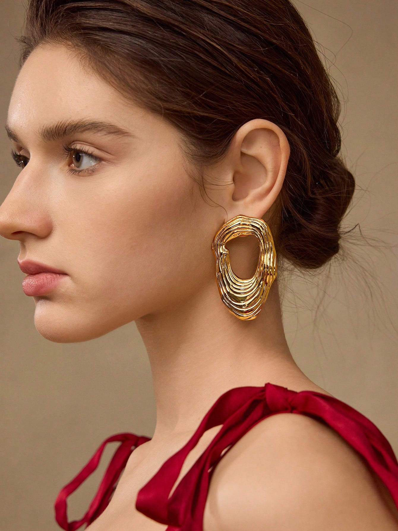 CM-AXS651237 Women Trendy Seoul Style Hollow Textured Stud Earrings - Gold