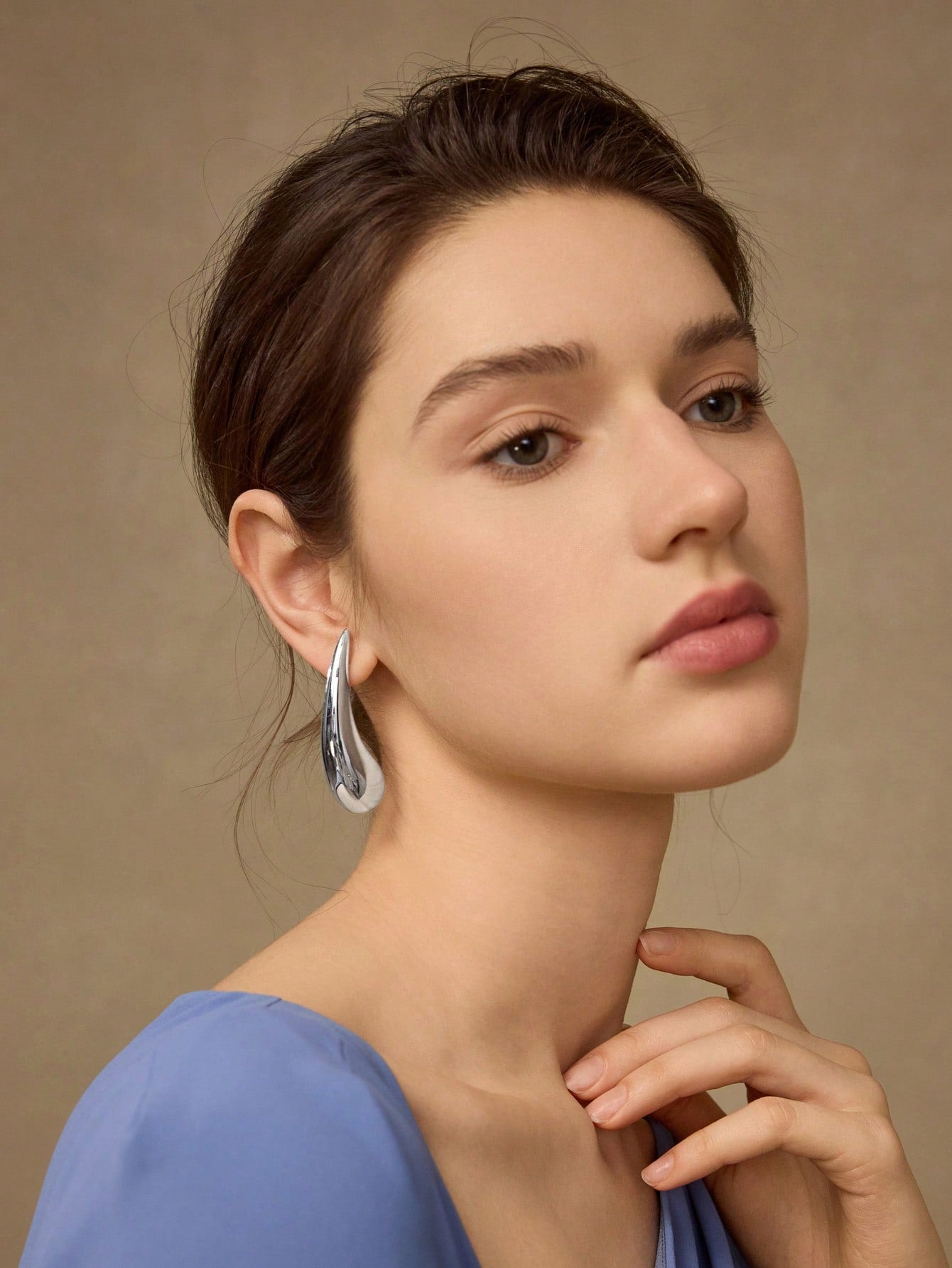 CM-AXS175211 Women Trendy Seoul Style Geometric Teardrop Stud Earrings - Silver