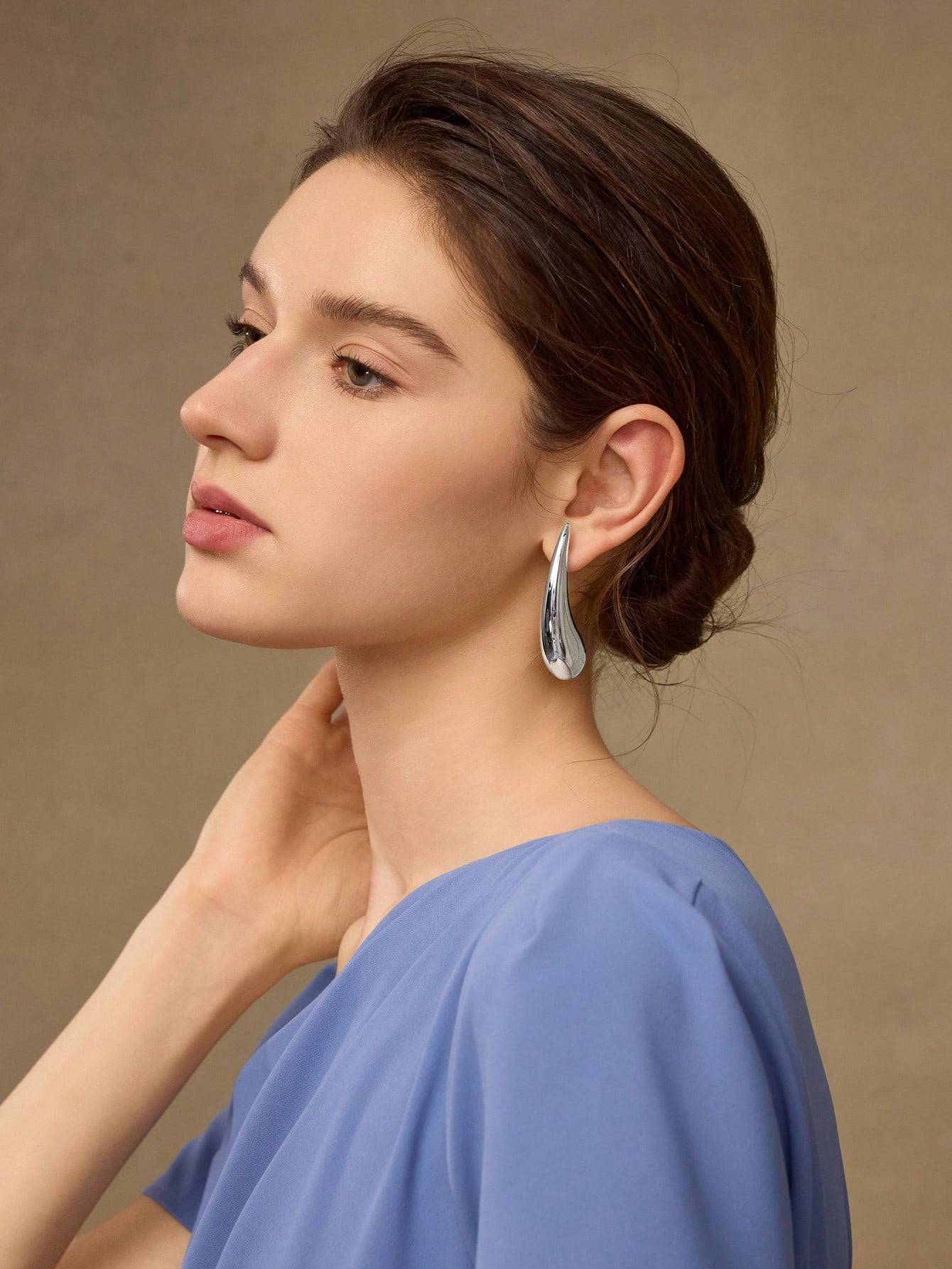 CM-AXS175211 Women Trendy Seoul Style Geometric Teardrop Stud Earrings - Silver