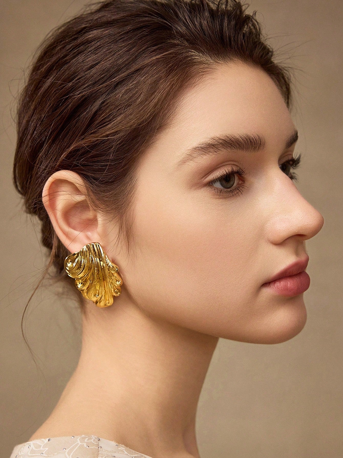 CM-AXS867609 Women Trendy Seoul Style 18K Gold Plated Textured Stud Earrings - Gold