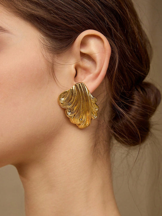 CM-AXS867609 Women Trendy Seoul Style 18K Gold Plated Textured Stud Earrings - Gold