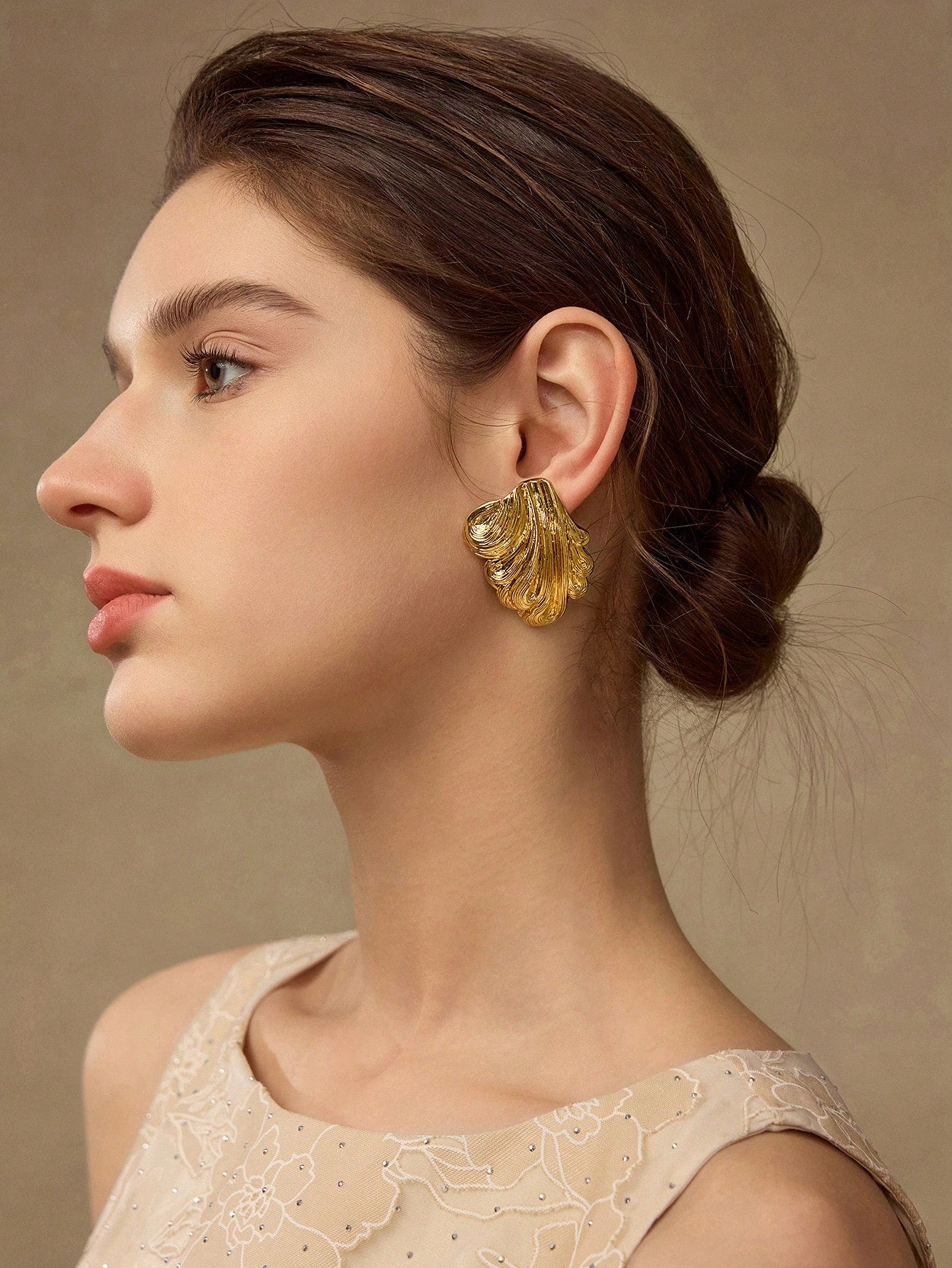 CM-AXS867609 Women Trendy Seoul Style 18K Gold Plated Textured Stud Earrings - Gold