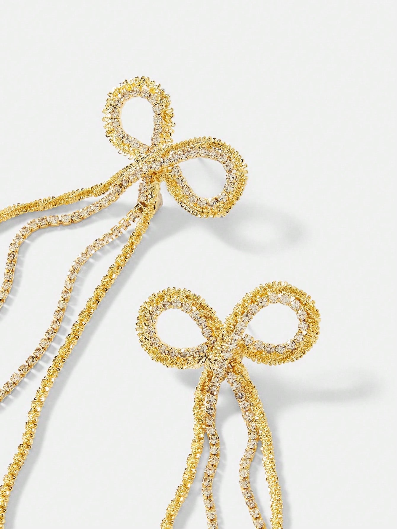 CM-AXS233370 Women Trendy Seoul Style Long Chain Tassel Zirconia Bow Dangle Earrings - Yellow Gold