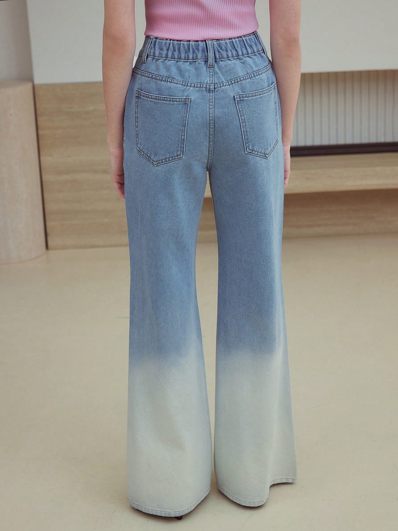 CM-BS602772 Women Casual Seoul Style Rhinestone Ombre Loose Flare Leg Jeans - Blue