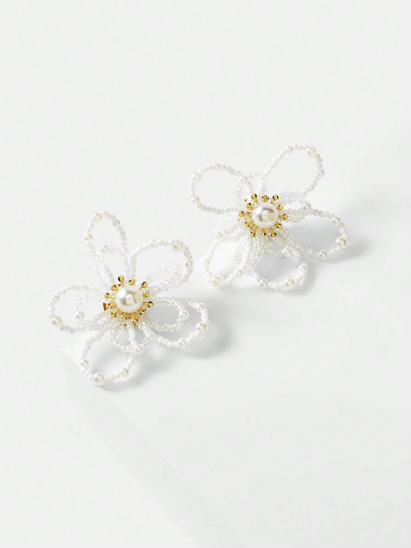 CM-AXS257669 Women Trendy Seoul Style 18K Gold Plated Beaded Double Layer Floral Earrings