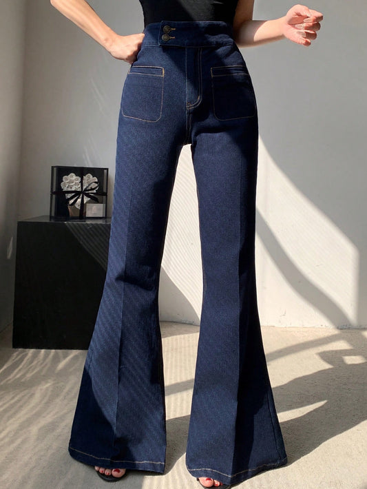 CM-BS597568 Women Casual Seoul Style Low Waist Skinny Flared Leg Jeans - Blue