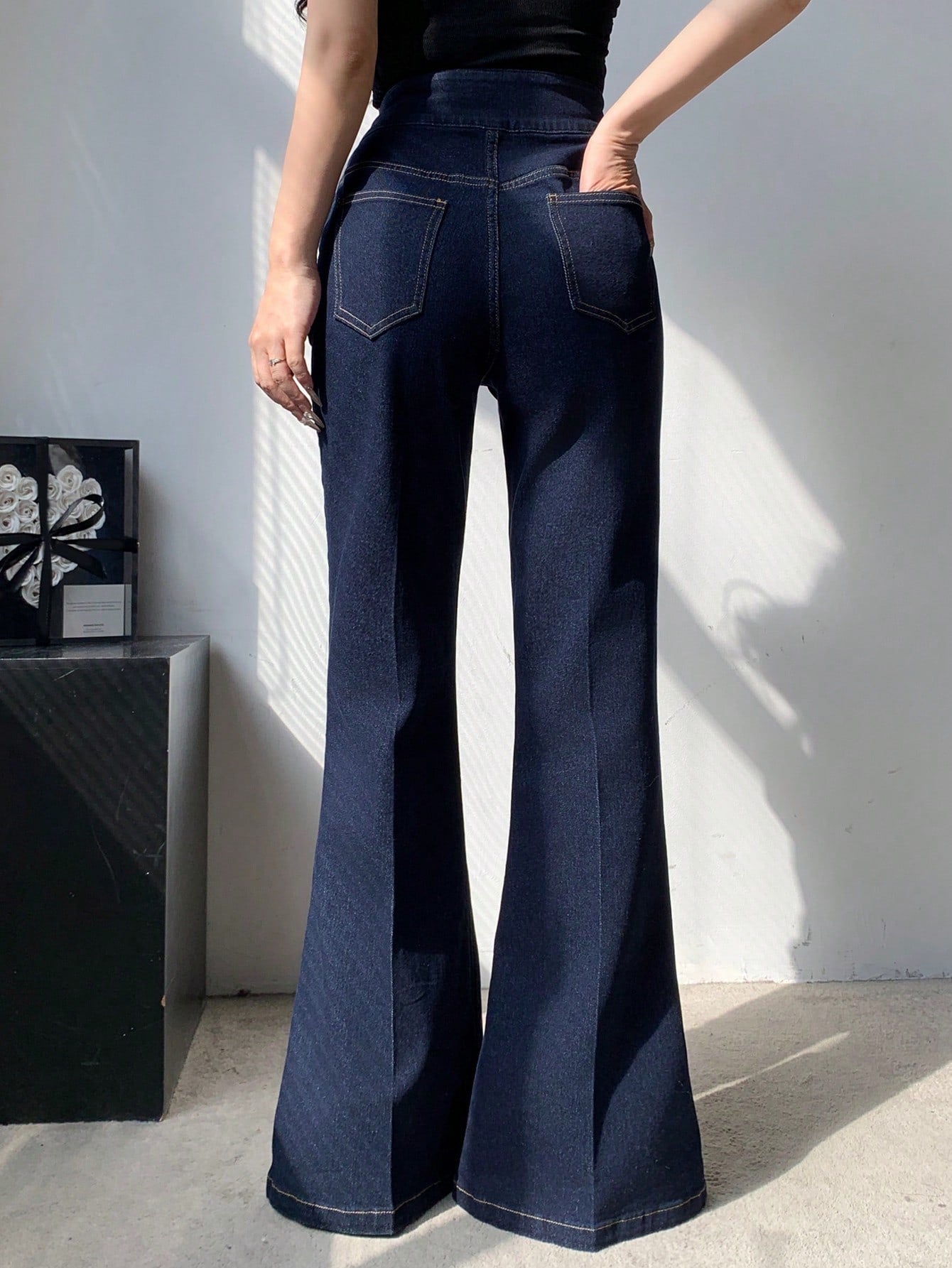 CM-BS597568 Women Casual Seoul Style Low Waist Skinny Flared Leg Jeans - Blue
