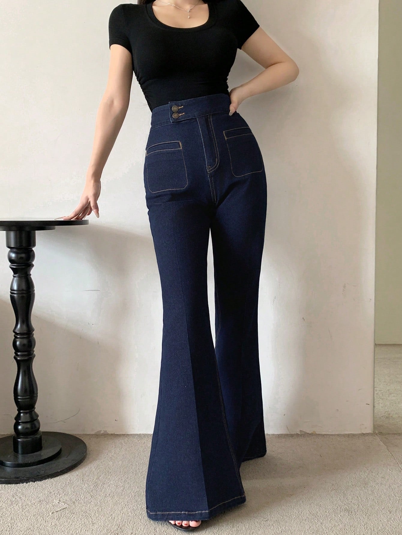CM-BS597568 Women Casual Seoul Style Low Waist Skinny Flared Leg Jeans - Blue