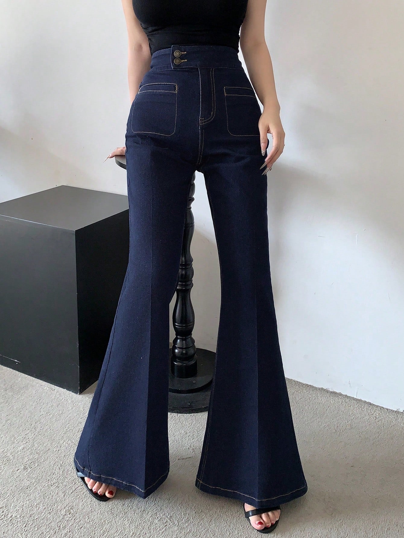 CM-BS597568 Women Casual Seoul Style Low Waist Skinny Flared Leg Jeans - Blue