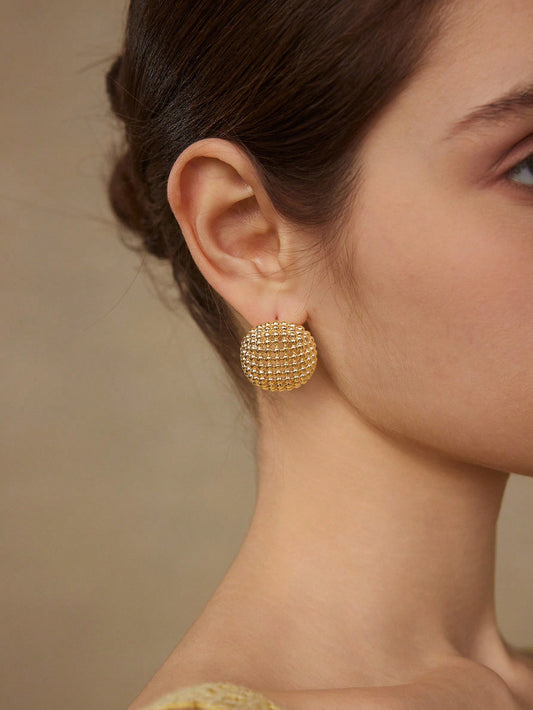 CM-AXS767245 Women Trendy Seoul Style 18K Gold Plated Hollow Half Sphere Stud Earrings