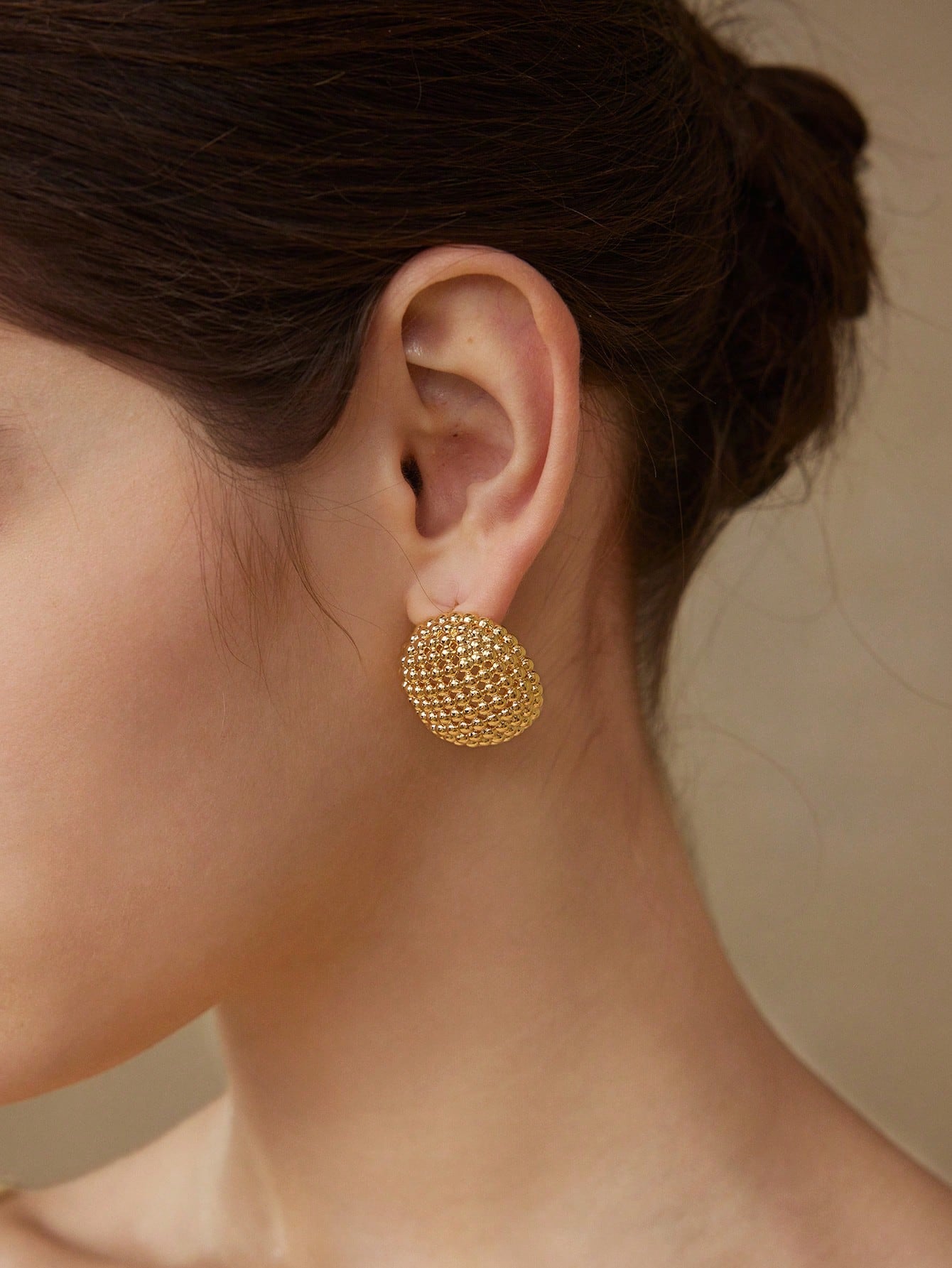 CM-AXS767245 Women Trendy Seoul Style 18K Gold Plated Hollow Half Sphere Stud Earrings