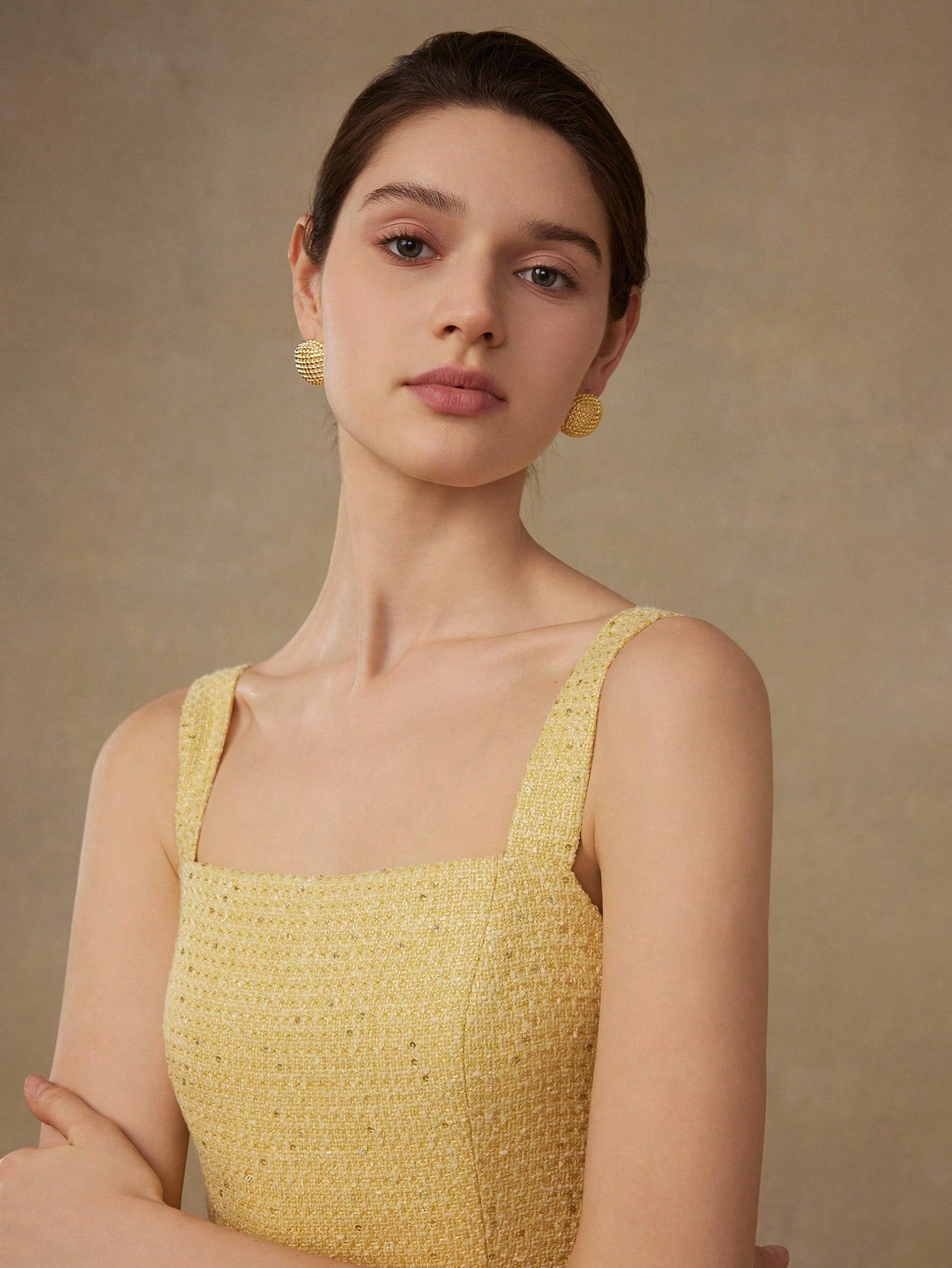 CM-AXS767245 Women Trendy Seoul Style 18K Gold Plated Hollow Half Sphere Stud Earrings