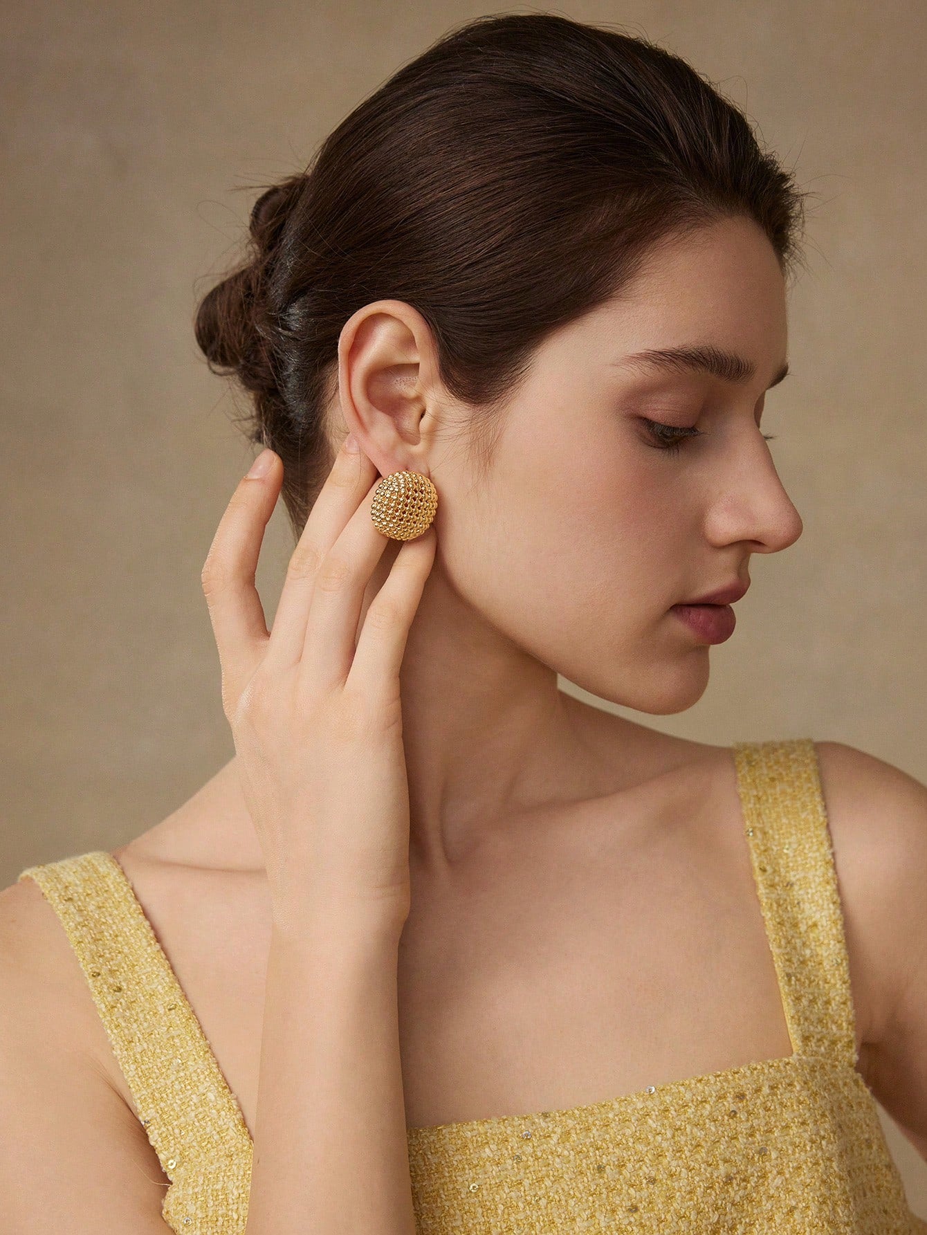 CM-AXS767245 Women Trendy Seoul Style 18K Gold Plated Hollow Half Sphere Stud Earrings