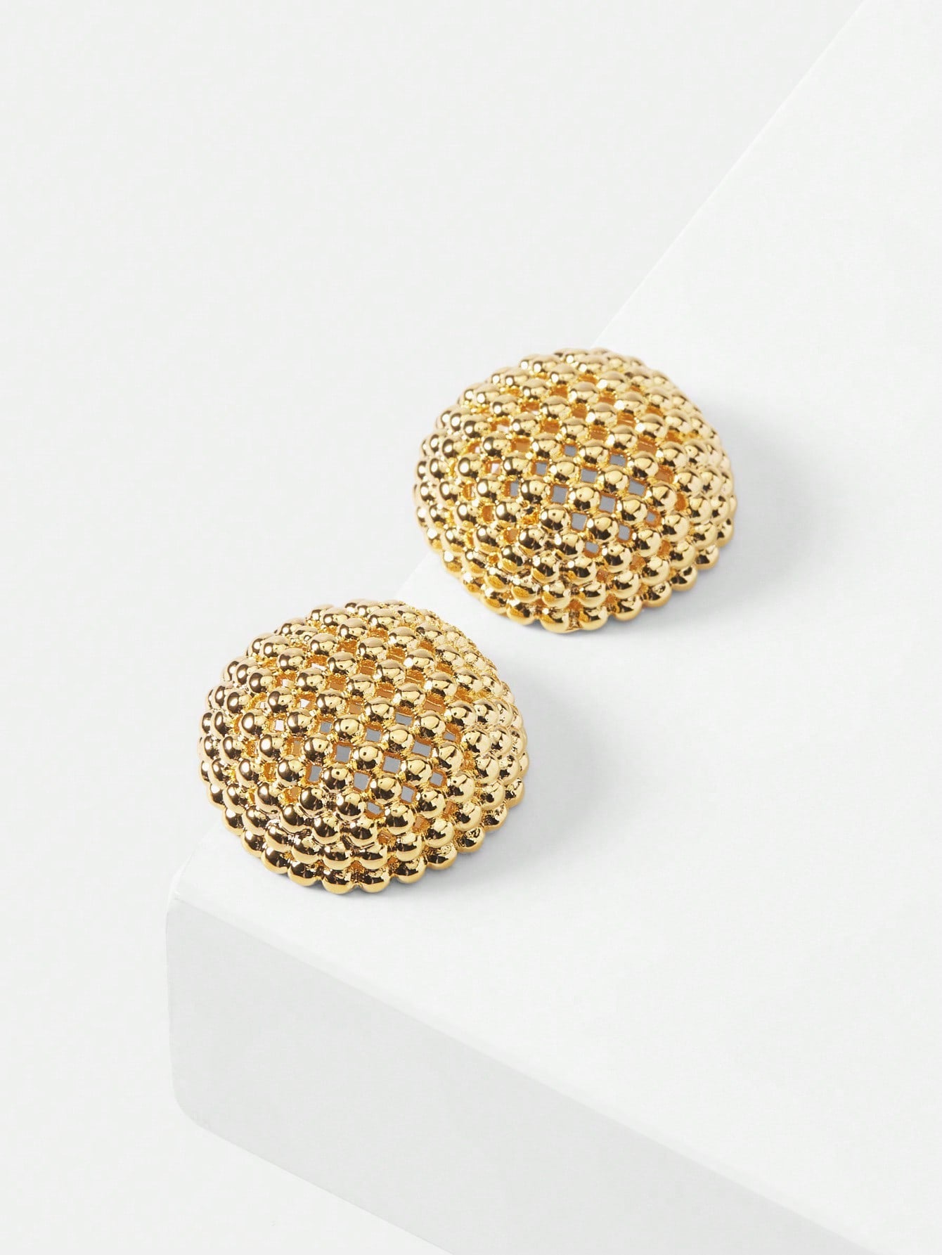 CM-AXS767245 Women Trendy Seoul Style 18K Gold Plated Hollow Half Sphere Stud Earrings