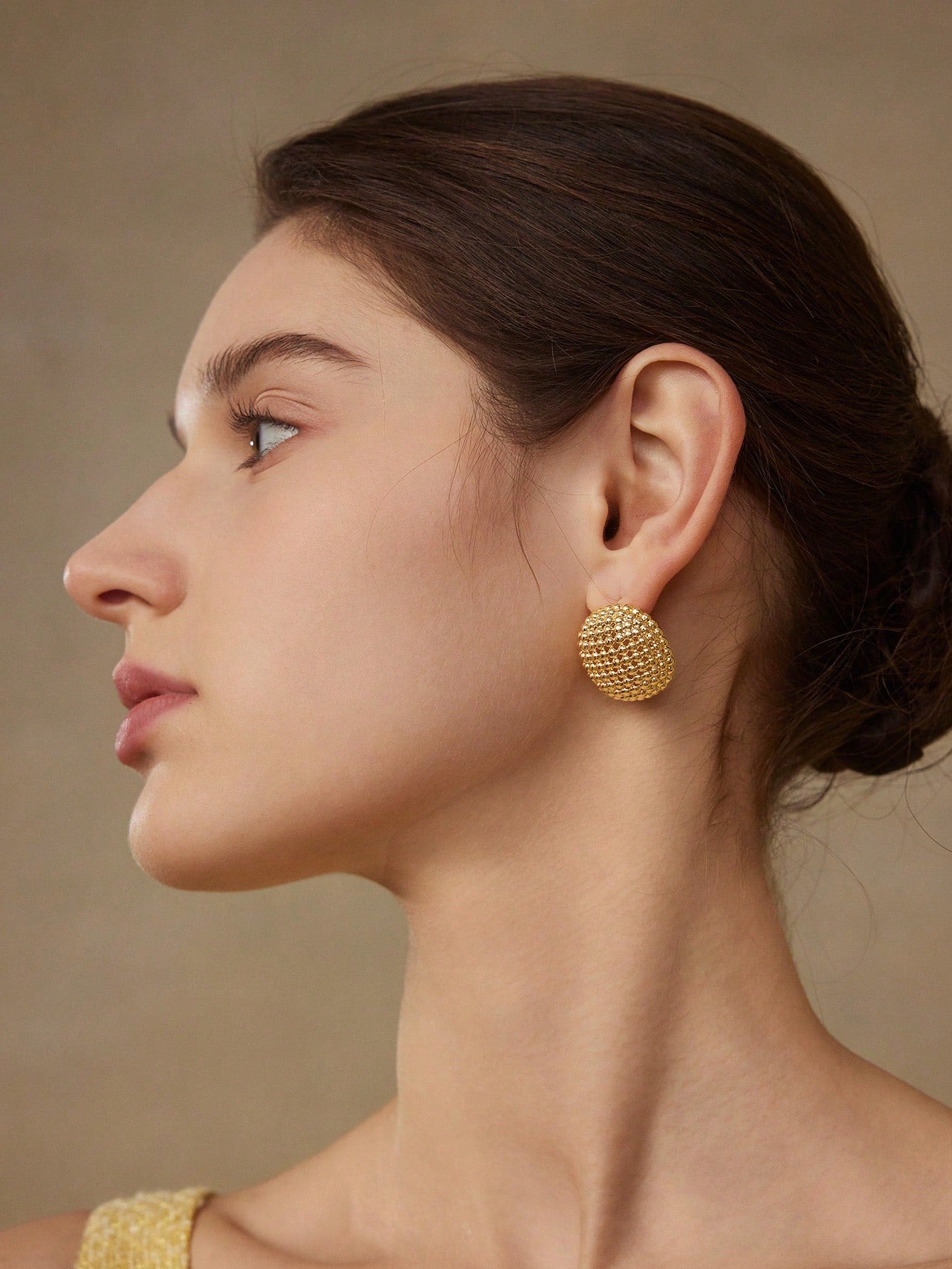 CM-AXS767245 Women Trendy Seoul Style 18K Gold Plated Hollow Half Sphere Stud Earrings