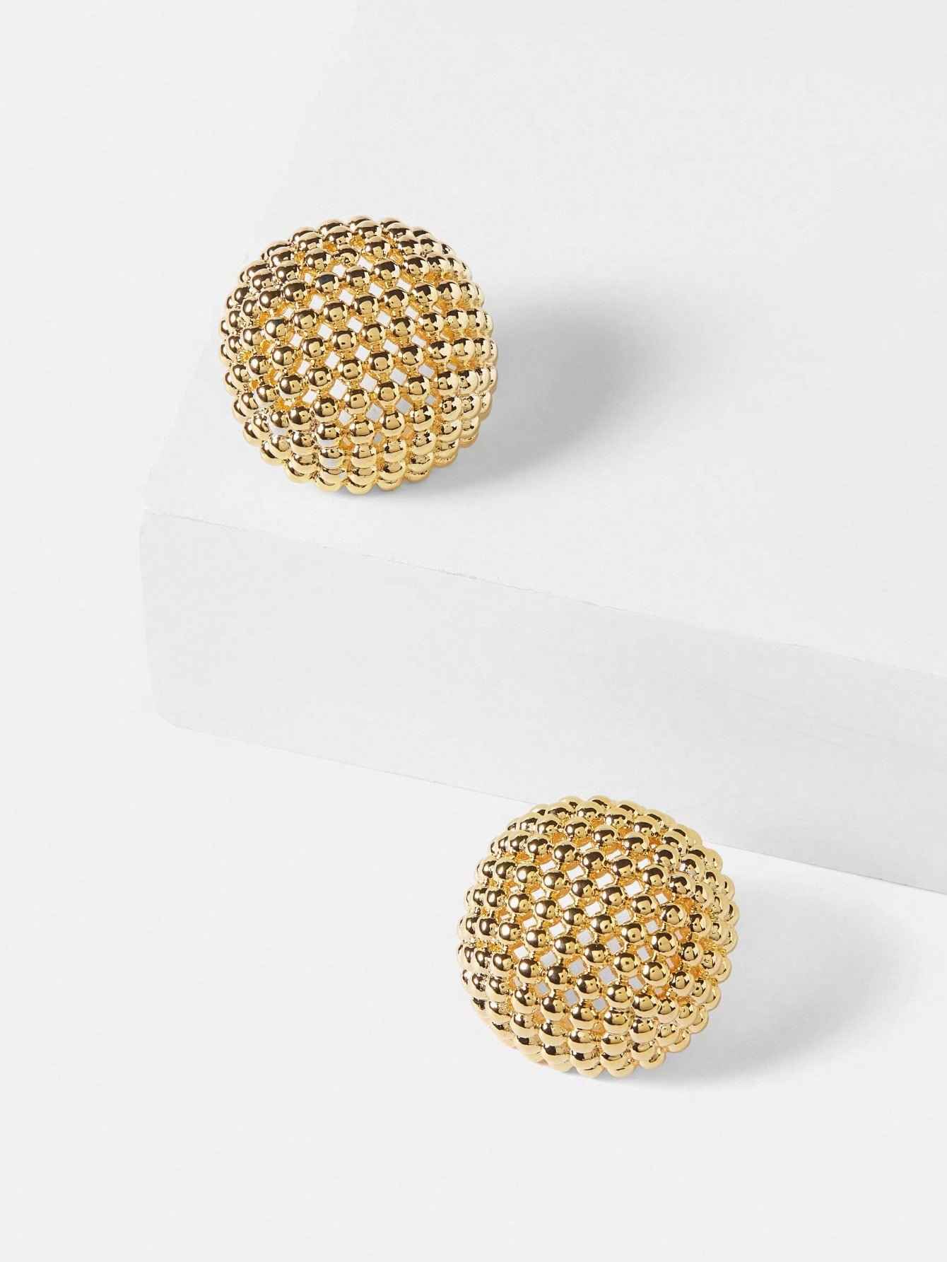 CM-AXS767245 Women Trendy Seoul Style 18K Gold Plated Hollow Half Sphere Stud Earrings