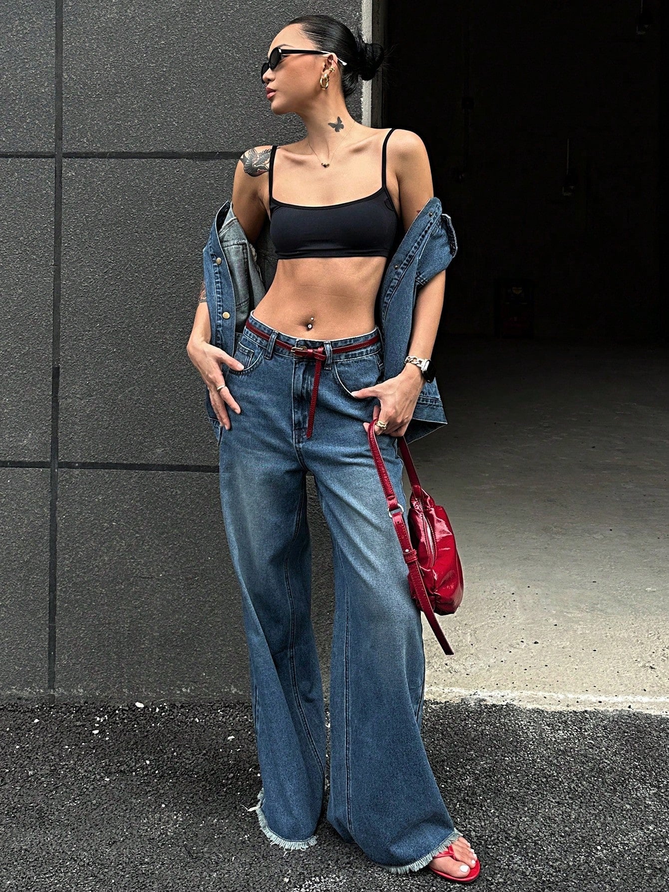 CM-SS218190 Women Casual Seoul Style Collar Neckline Sleeveless Denim Jacket With Jeans - Set