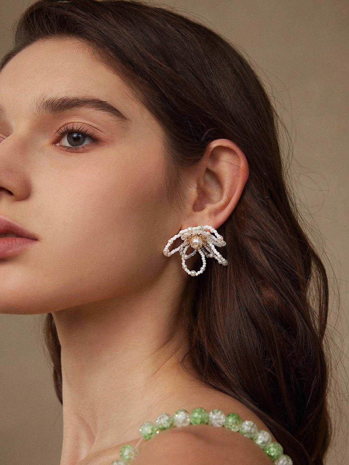 CM-AXS257669 Women Trendy Seoul Style 18K Gold Plated Beaded Double Layer Floral Earrings