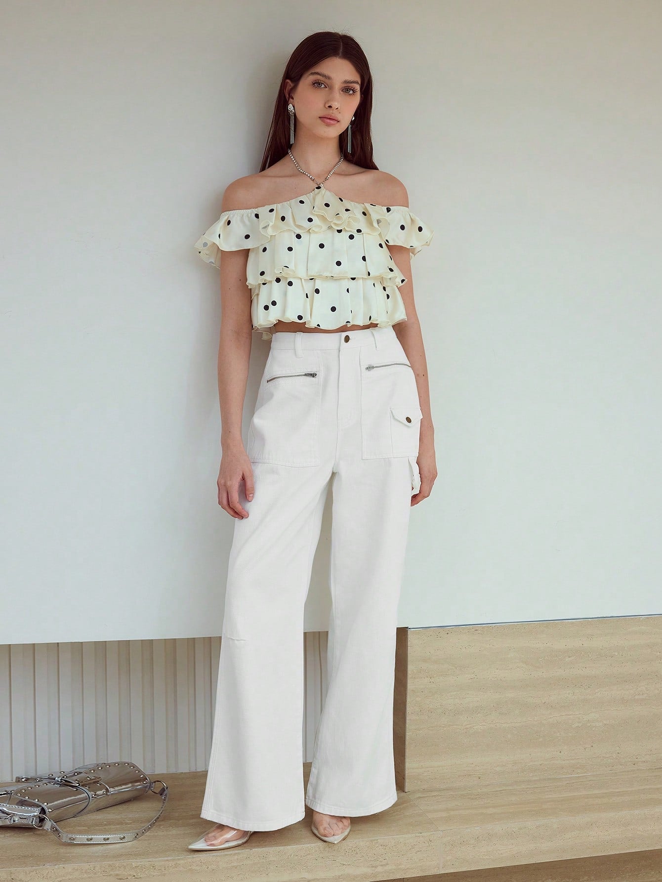CM-BS914993 Women Casual Seoul Style Loose Fit Straight Leg Denim Jeans - White