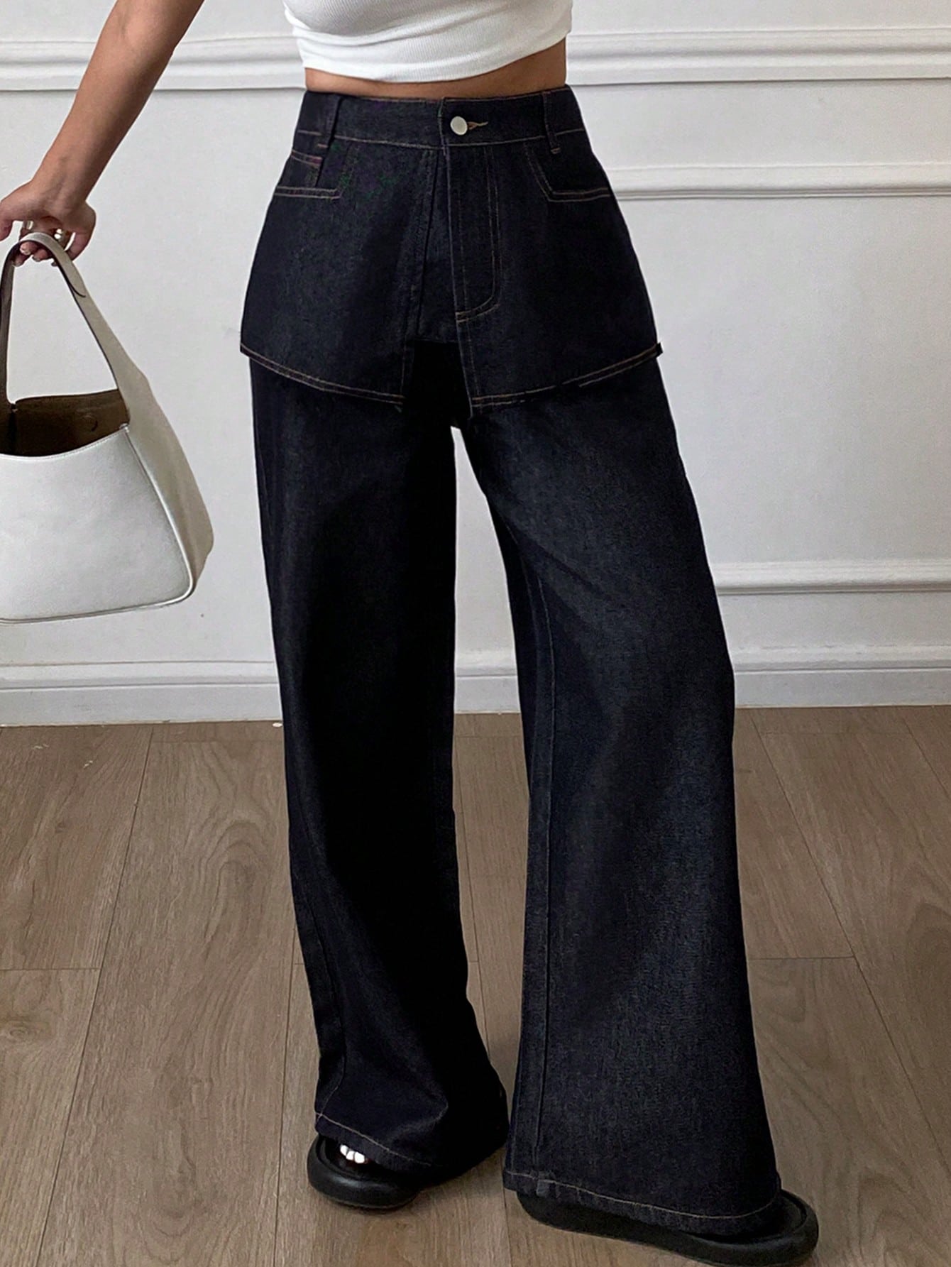 CM-BS443485 Women Casual Seoul Style Loose 2 Pieces Wide Leg Denim Pants - Blue