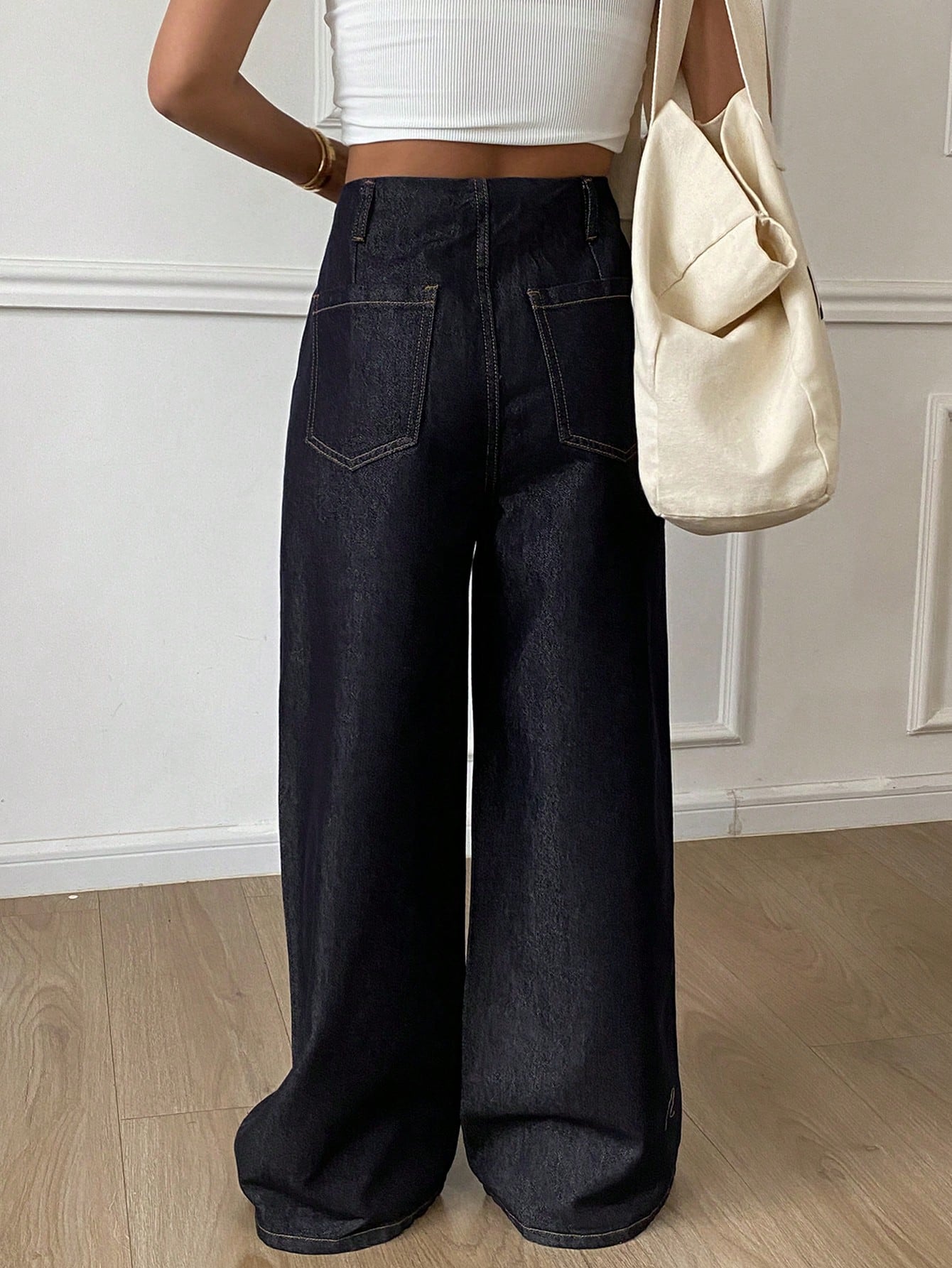 CM-BS443485 Women Casual Seoul Style Loose 2 Pieces Wide Leg Denim Pants - Blue