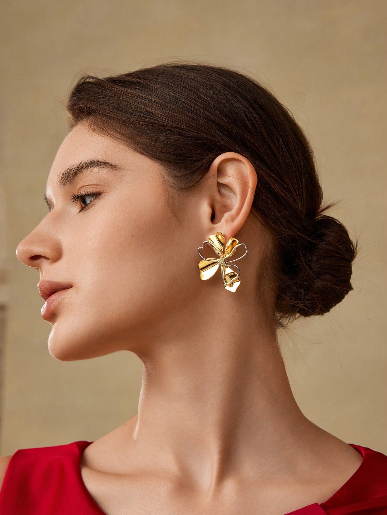 CM-AXS459479 Women Trendy Seoul Style 14K Two Tone Plated Floral Stud Earrings