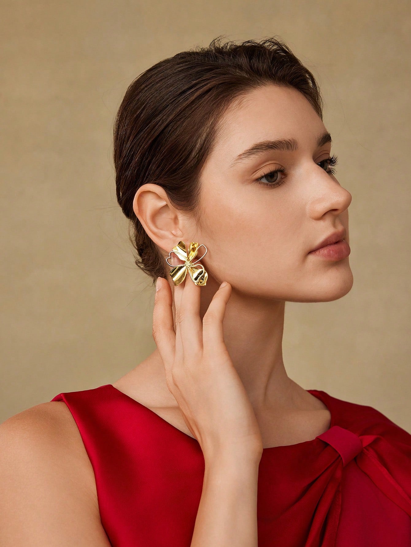 CM-AXS459479 Women Trendy Seoul Style 14K Two Tone Plated Floral Stud Earrings