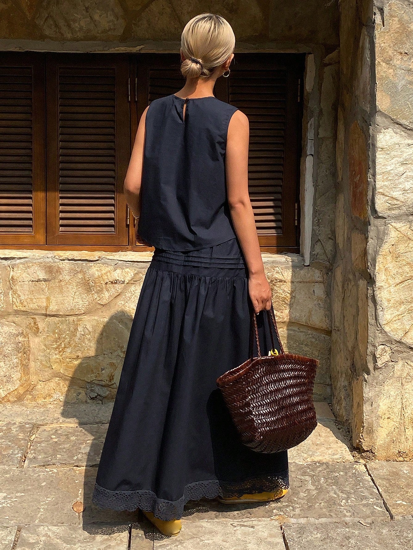 CM-SS902248 Women Trendy Bohemian Style Round Neck Sleeveless Blouse With Long Skirt - Set