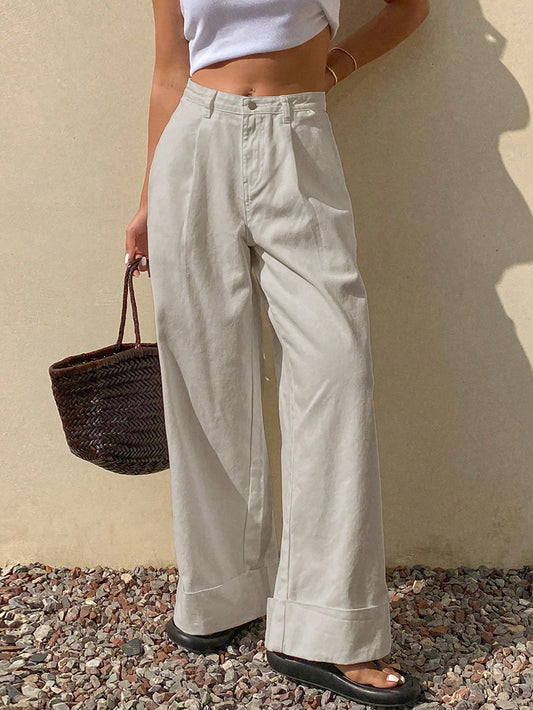 CM-BS326532 Women Casual Seoul Style Loose Mid Waist Solid Color Denim Jeans - Light Gray