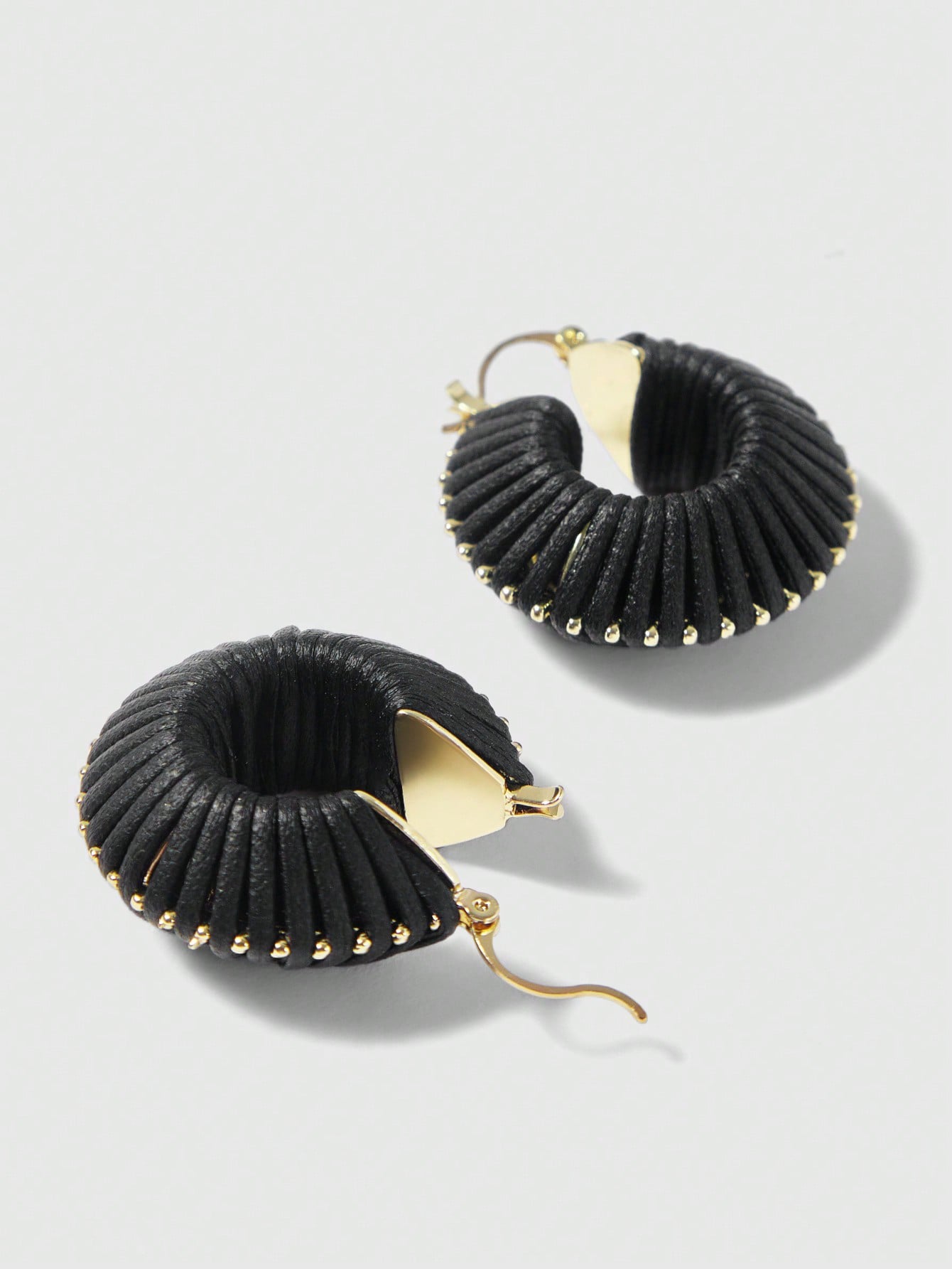 CM-AXS629747 Women Trendy Seoul Style 18K Gold Plated Red PU Leather Braided Hoop Earrings
