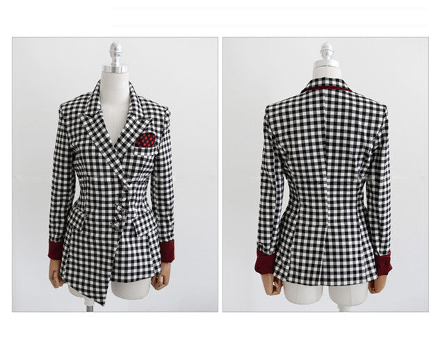 CM-SF082520 Women Elegant Seoul Style Tailored Collar Plaids Slim Two Pieces Suits