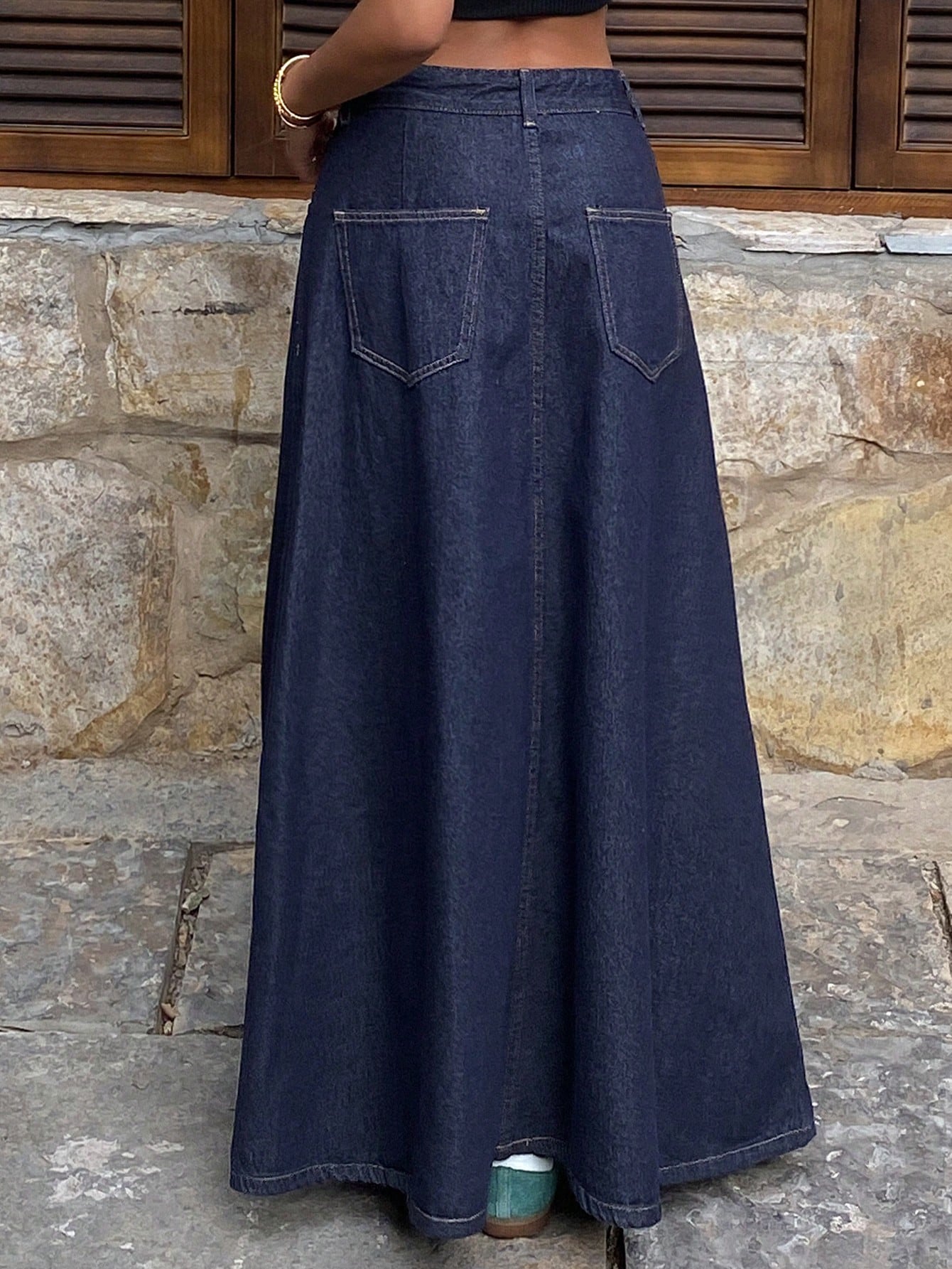 CM-BS934034 Women Casual Seoul Style Contrast Color Loose Flared A-Line Skirt With Pockets - Blue