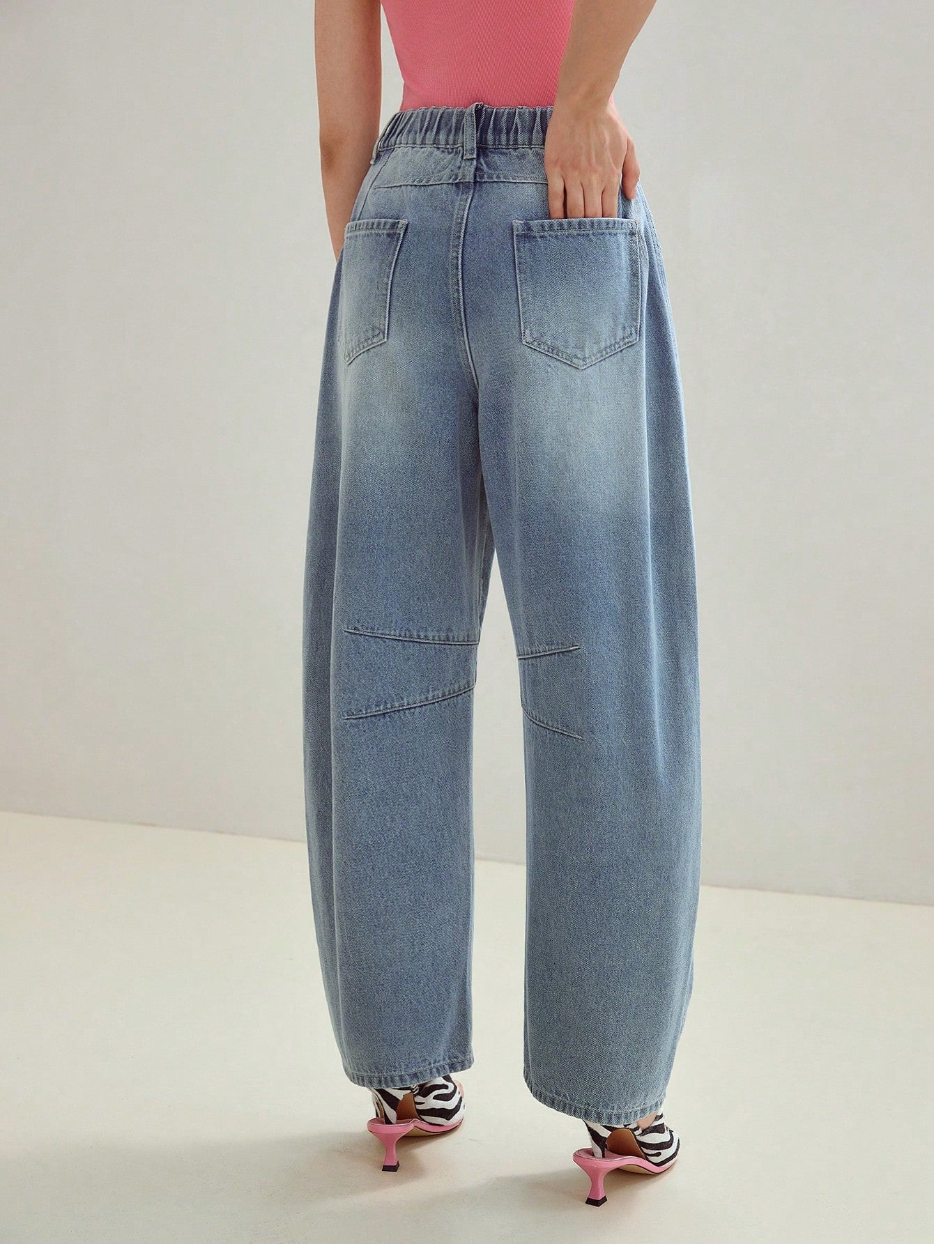 CM-BS747086 Women Casual Seoul Style Mid Waist Heart Patchwork Design Loose Fit Jeans - Blue