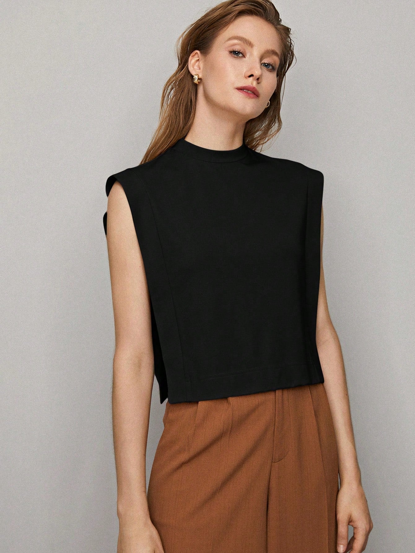 CM-TS094270 Women Casual Seoul Style Viscose Boxy Sleeveless Top - Black