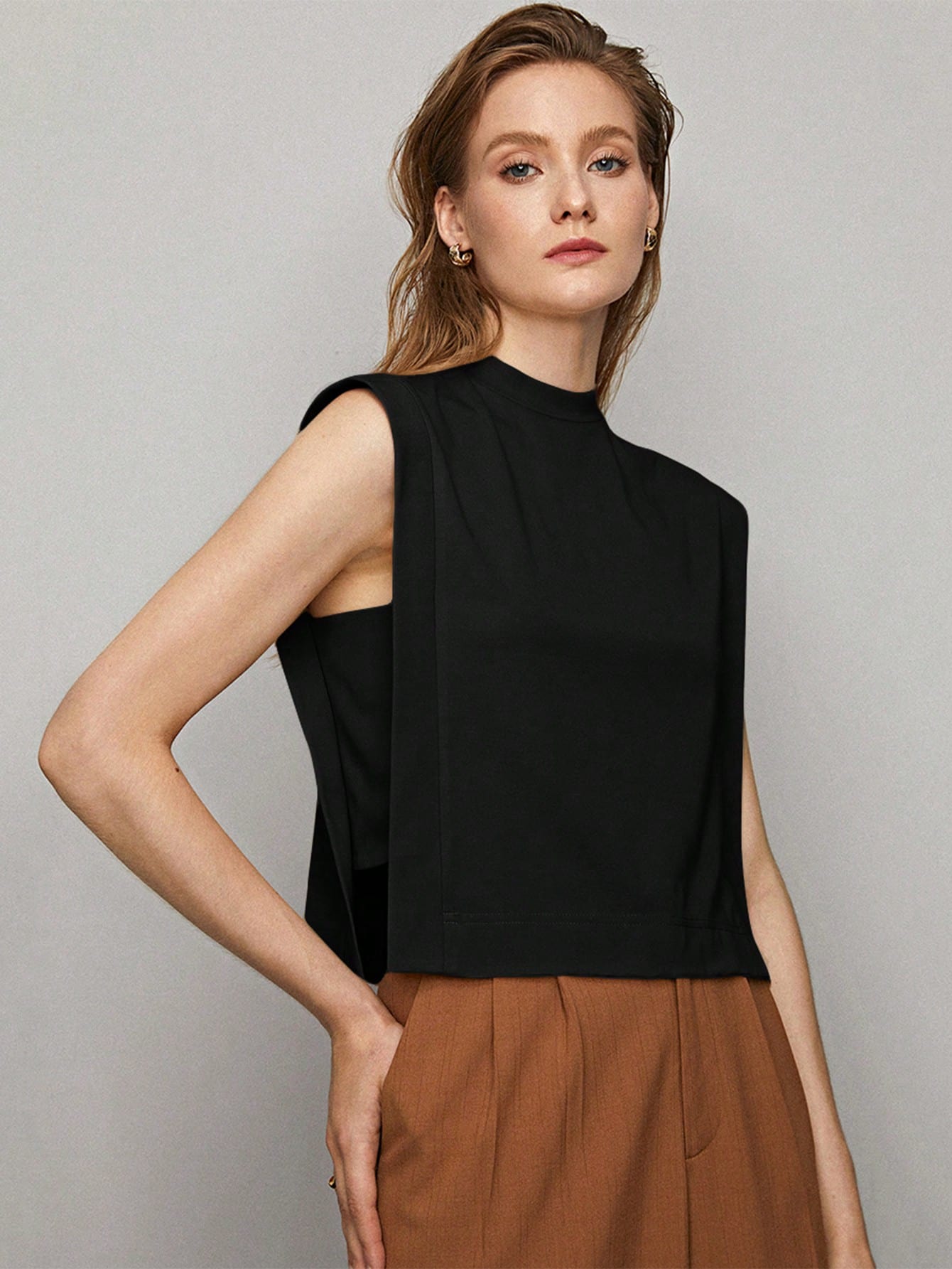 CM-TS094270 Women Casual Seoul Style Viscose Boxy Sleeveless Top - Black