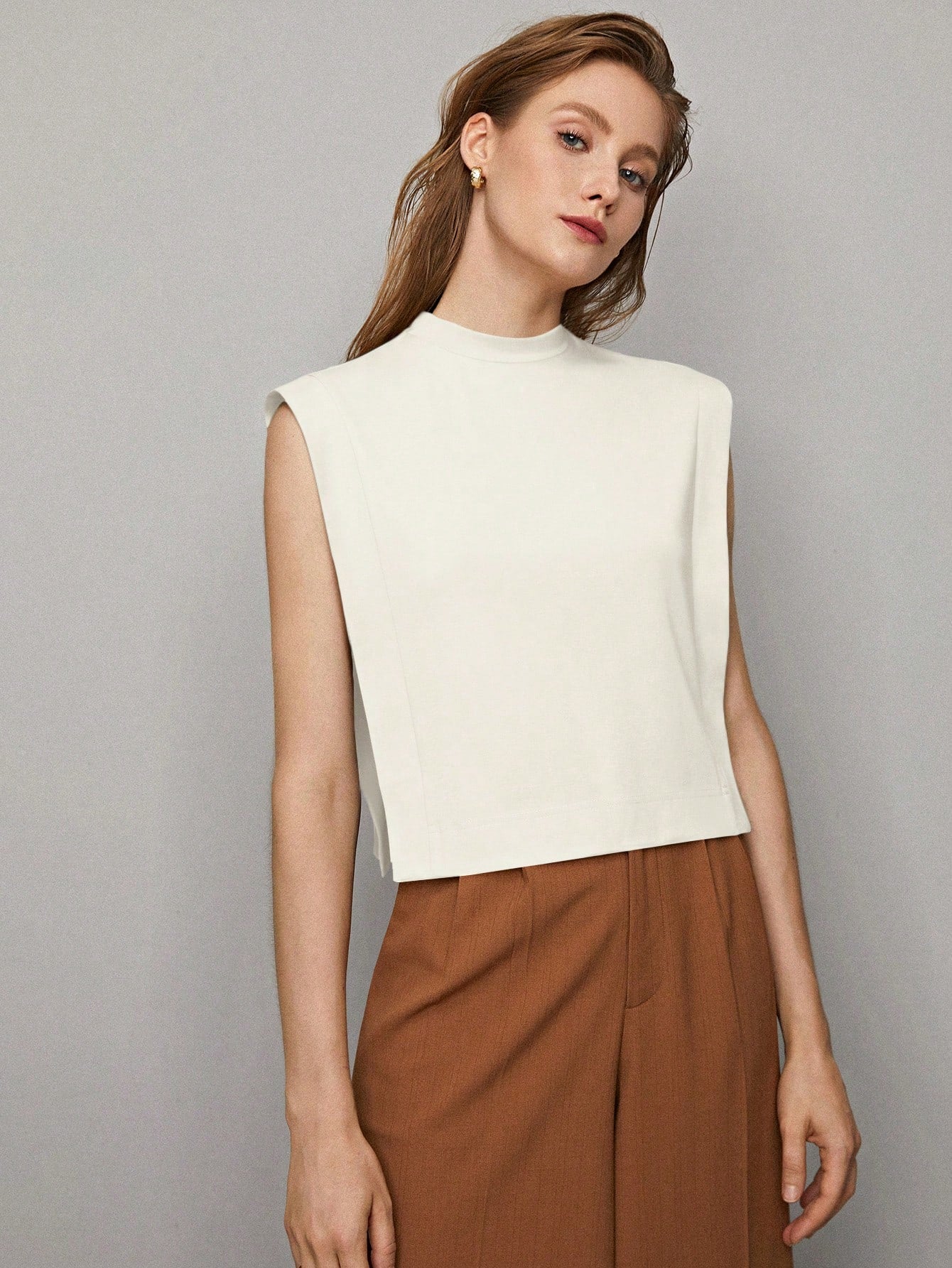 CM-TS071861 Women Casual Seoul Style Viscose Boxy Sleeveless Top - White