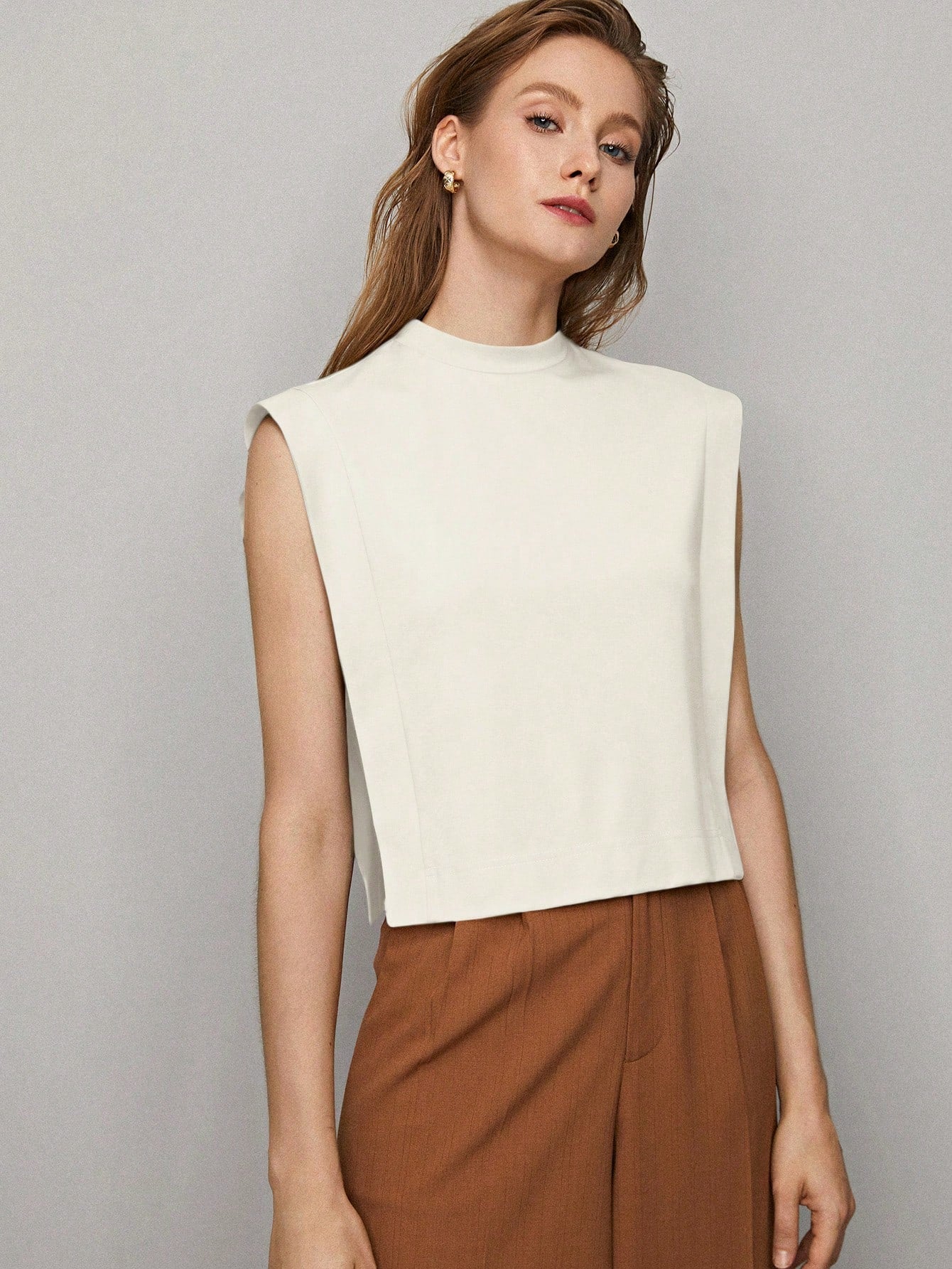 CM-TS071861 Women Casual Seoul Style Viscose Boxy Sleeveless Top - White