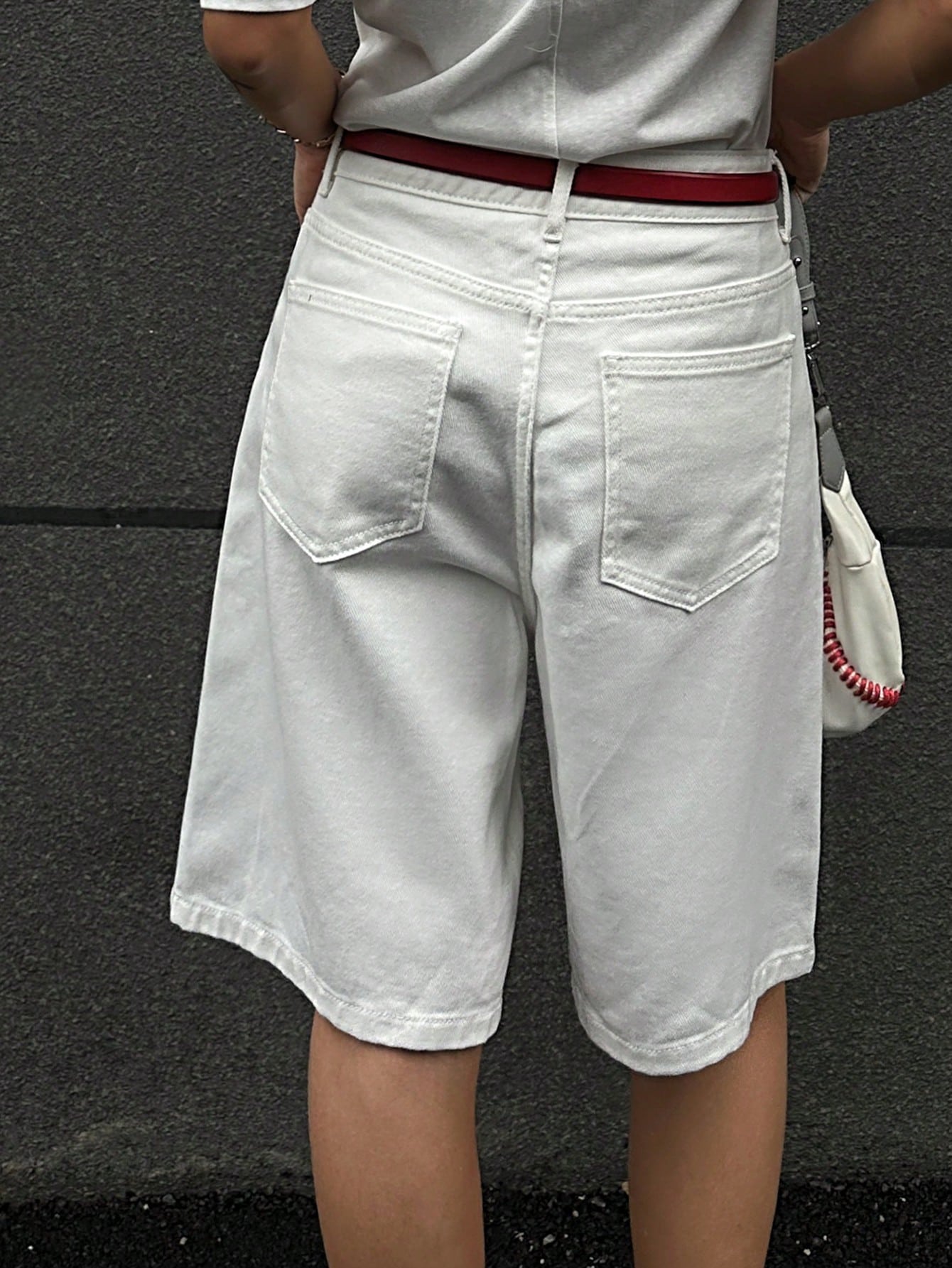 CM-BS483239 Women Casual Seoul Loose Fitting Mid-Thigh Length Denim Shorts With Pockets - White